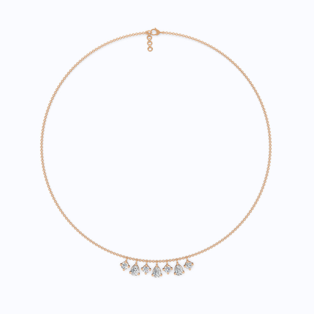 14K Yellow Gold Pear & Round Lab Diamond Solitaire Necklace, 3.37 TCW – Modern Bridal Jewelry, Gift for Her, Handmade Necklace
