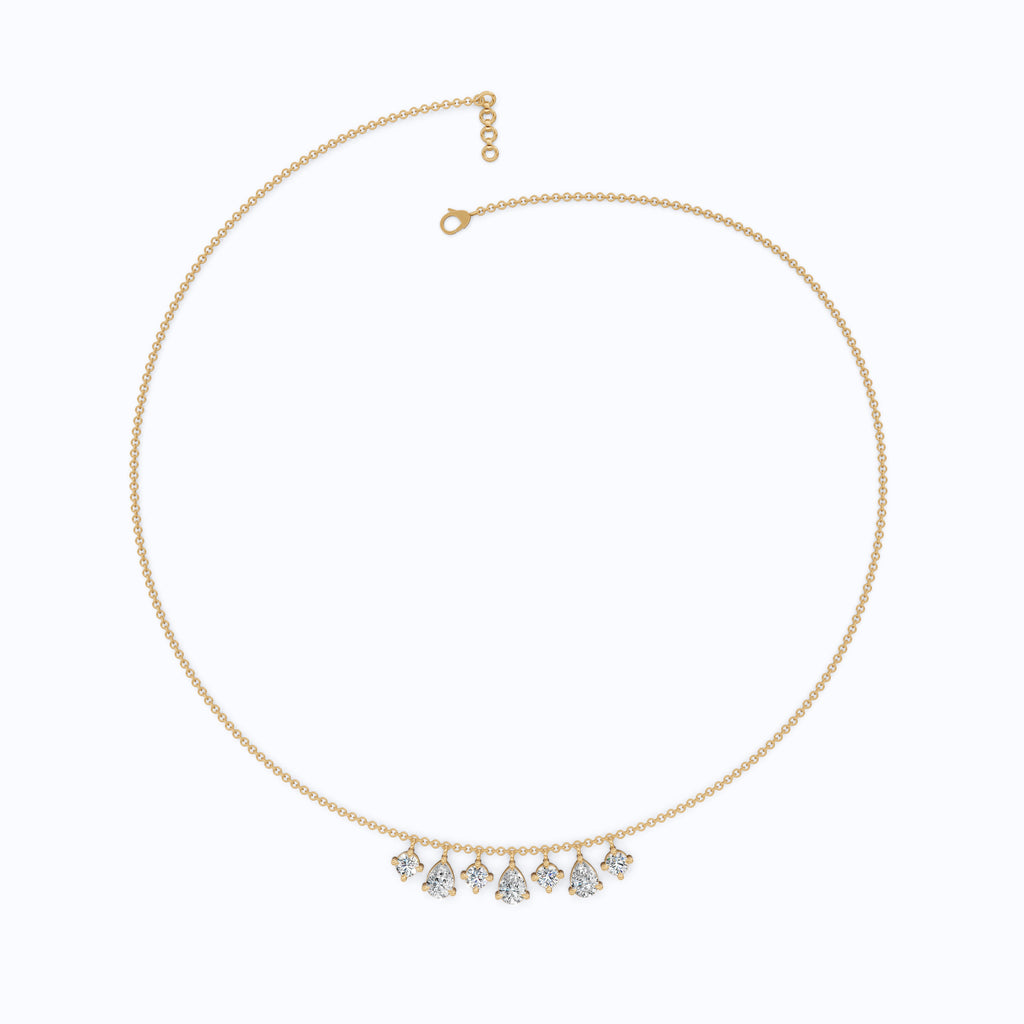 14K Yellow Gold Pear & Round Lab Diamond Solitaire Necklace, 3.37 TCW – Modern Bridal Jewelry, Gift for Her, Handmade Necklace