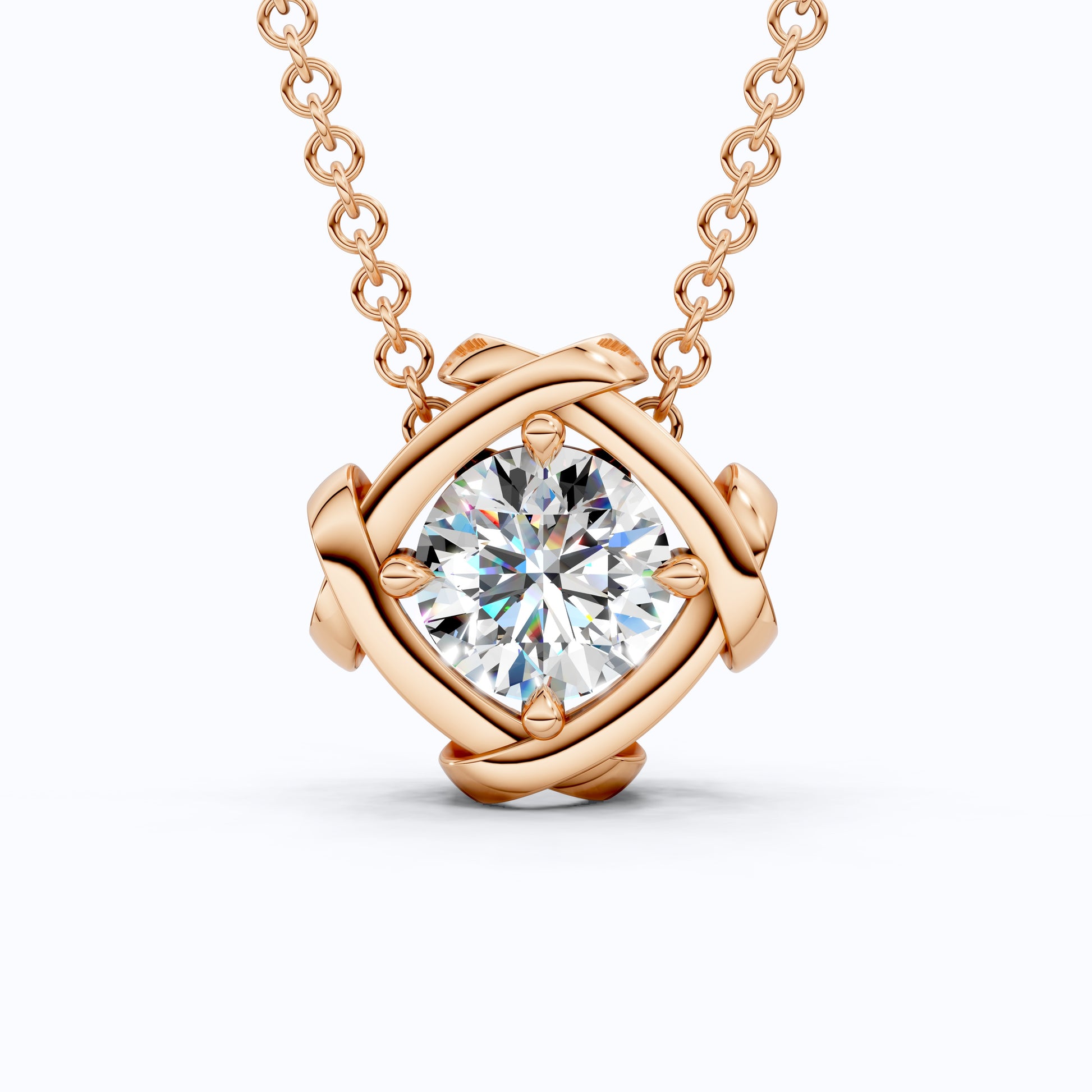 Criss Cross Round Solitaire Pendant in 14k Solid Gold, 1.32 CT Round Cut Lab Grown Diamond, Anniversary Gift for Wife, Wedding Jewelry