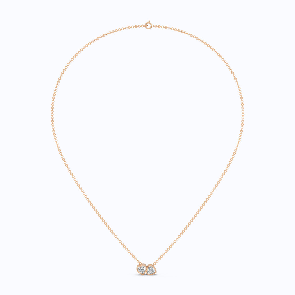 Interlocking Heart Diamond Bezel Two Stone Pendant in Lab Grown Diamond-14k Solid Gold, 1.00 TCW Heart Cut Lab Created Diamonds, Anniversary Gift For Love
