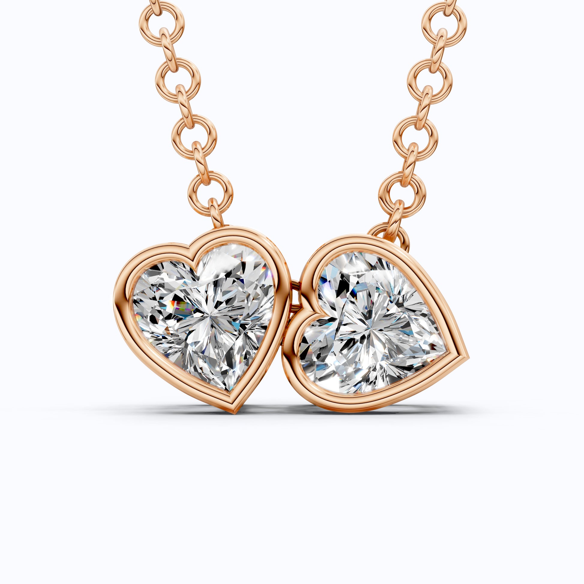 Interlocking Heart Diamond Bezel Two Stone Pendant in Lab Grown Diamond-14k Solid Gold, 1.00 TCW Heart Cut Lab Created Diamonds, Anniversary Gift For Love