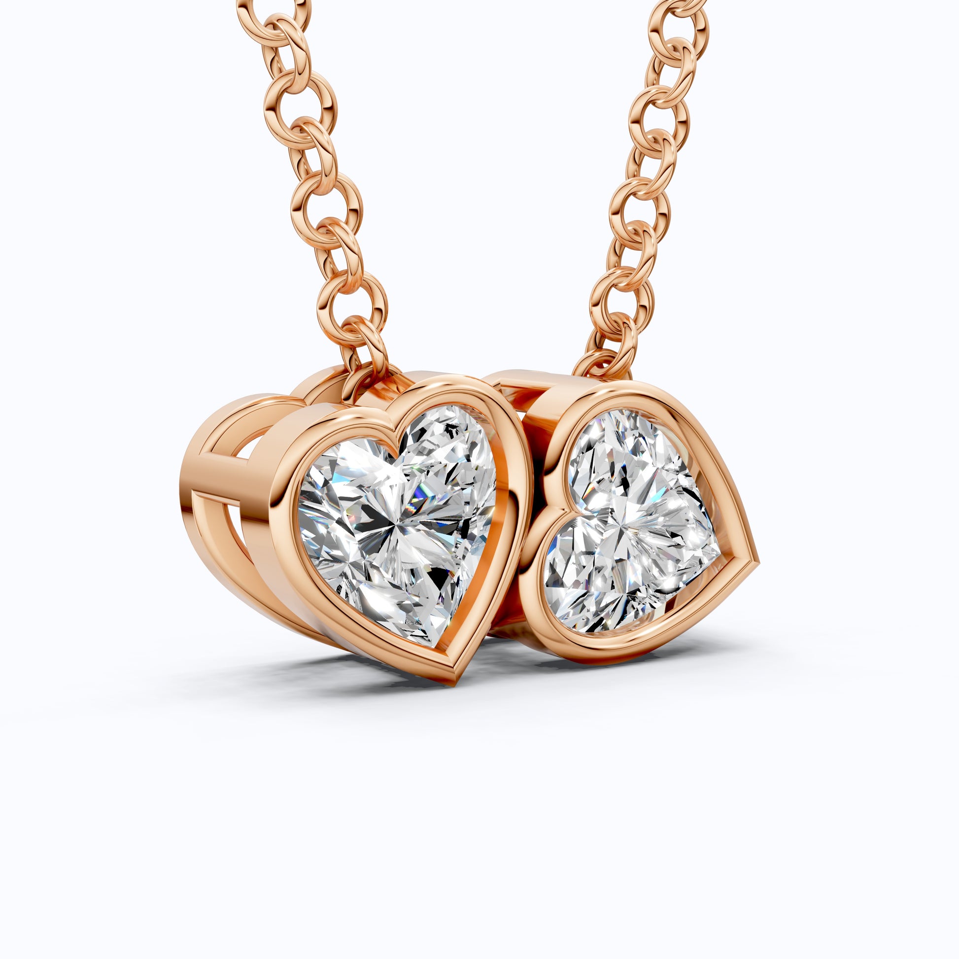 Interlocking Heart Diamond Bezel Two Stone Pendant in Lab Grown Diamond-14k Solid Gold, 1.00 TCW Heart Cut Lab Created Diamonds, Anniversary Gift For Love