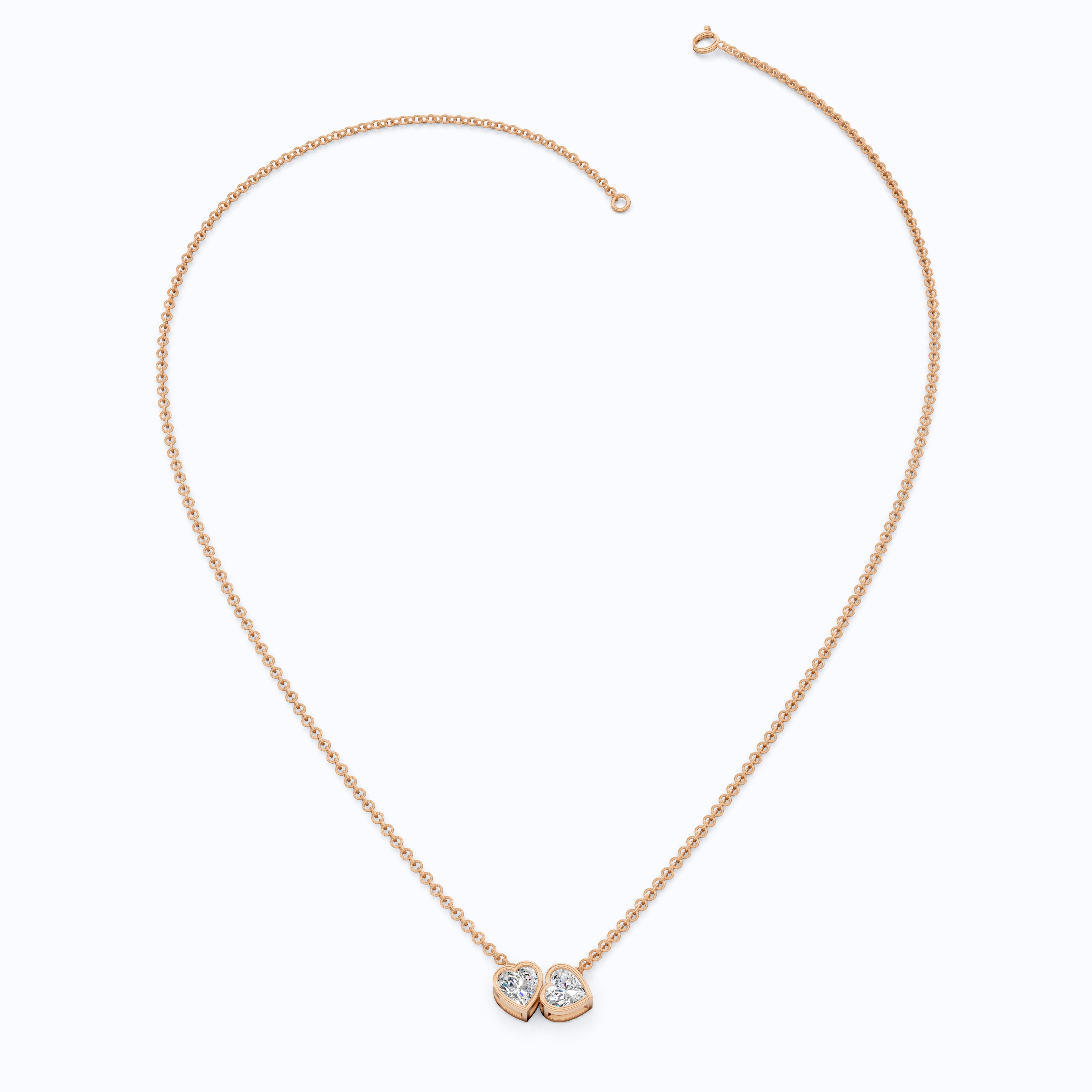 Interlocking Heart Diamond Bezel Two Stone Pendant in Lab Grown Diamond-14k Solid Gold, 1.00 TCW Heart Cut Lab Created Diamonds, Anniversary Gift For Love