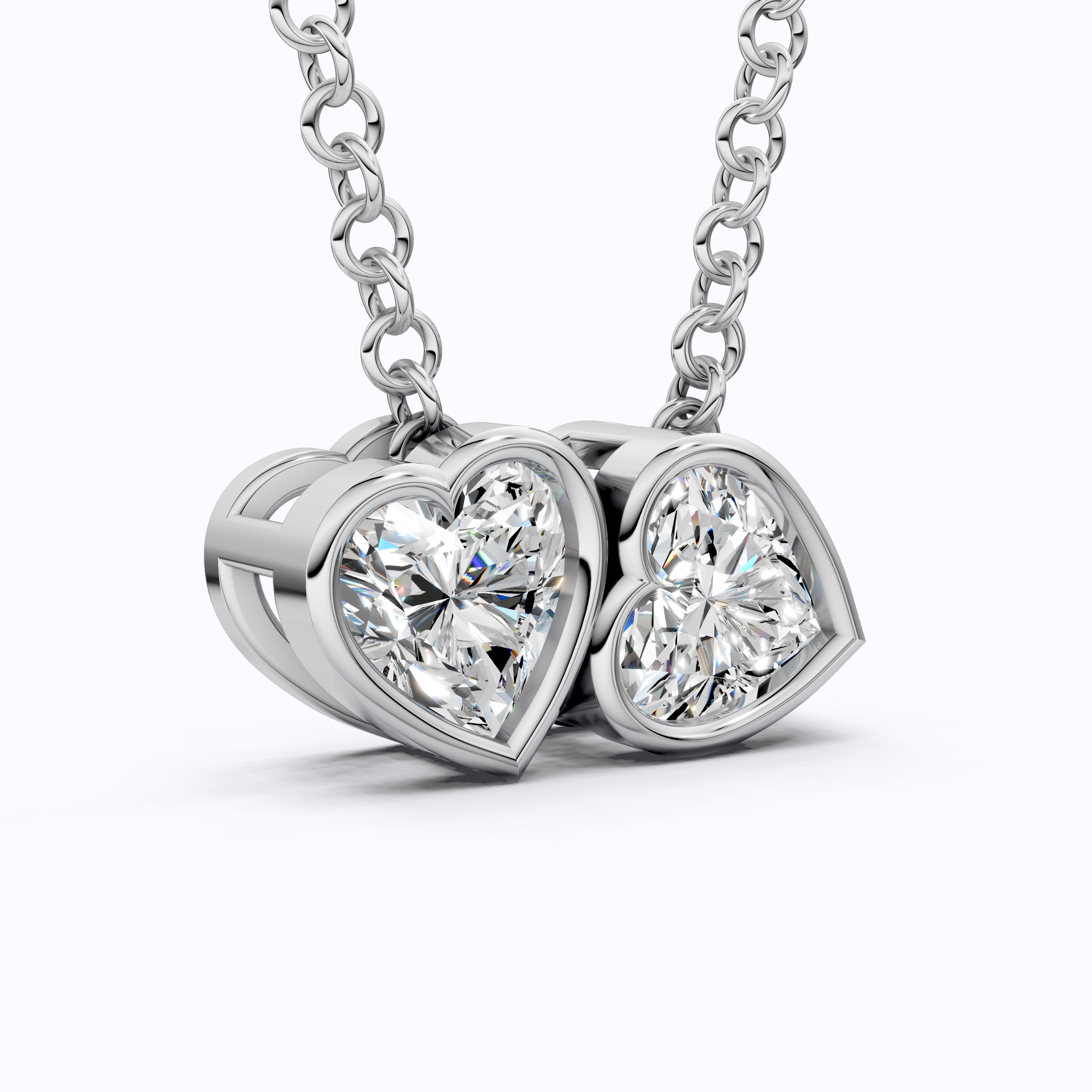 Interlocking Heart Diamond Bezel Two Stone Pendant in Lab Grown Diamond-14k Solid Gold, 1.00 TCW Heart Cut Lab Created Diamonds, Anniversary Gift For Love