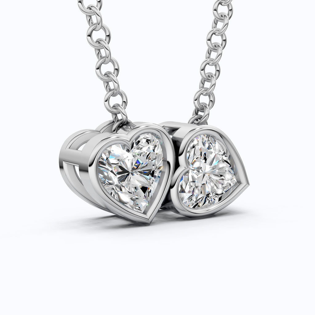 Interlocking Heart Diamond Bezel Two Stone Pendant in Lab Grown Diamond-14k Solid Gold, 1.00 TCW Heart Cut Lab Created Diamonds, Anniversary Gift For Love