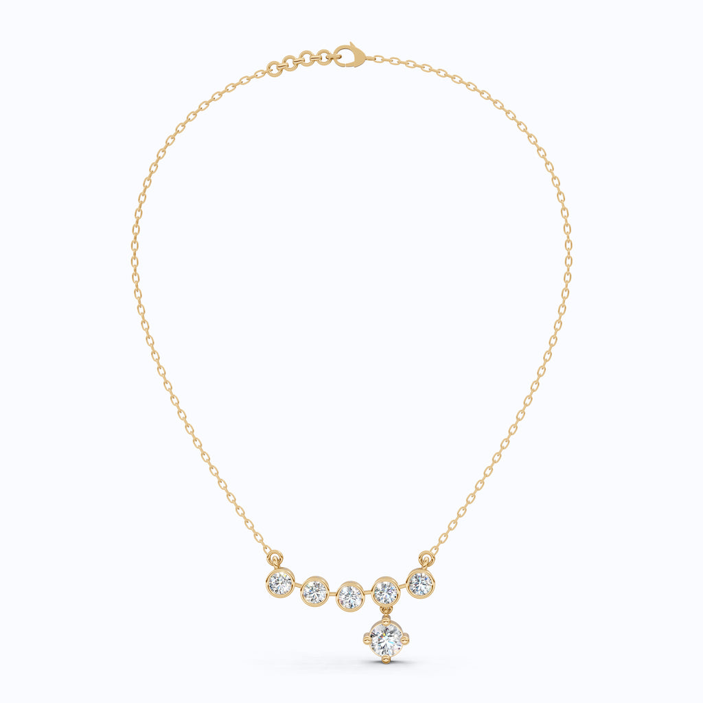 Five Stone Bezel Drop Pendant Necklace in 14K Solid Gold, 2.75 TCW Round Cut Lab Created Diamonds, Bridal Jewelry, Wedding Gift for Her