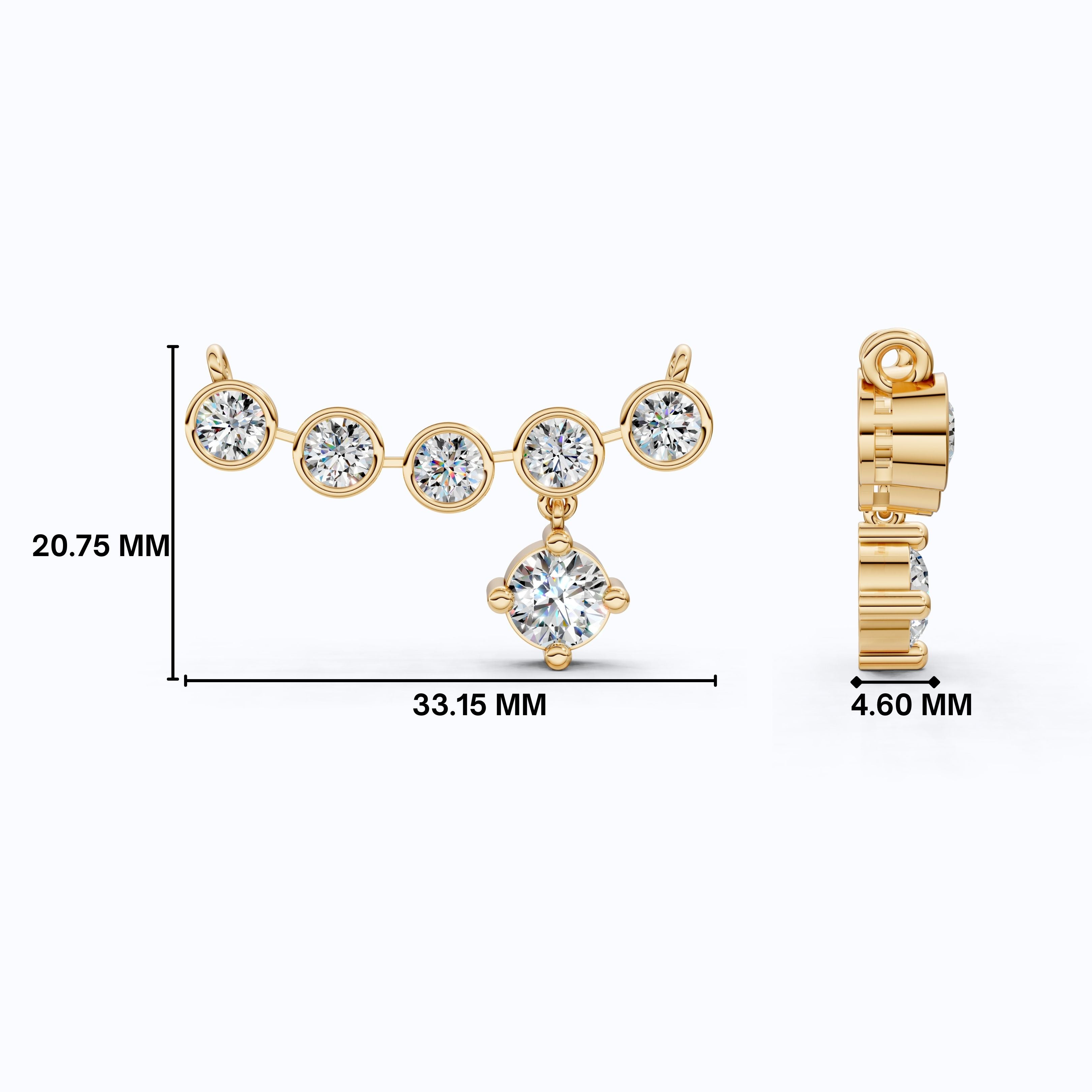 Five Stone Bezel Drop Pendant Necklace in 14K Solid Gold, 2.75 TCW Round Cut Lab Created Diamonds, Bridal Jewelry, Wedding Gift for Her