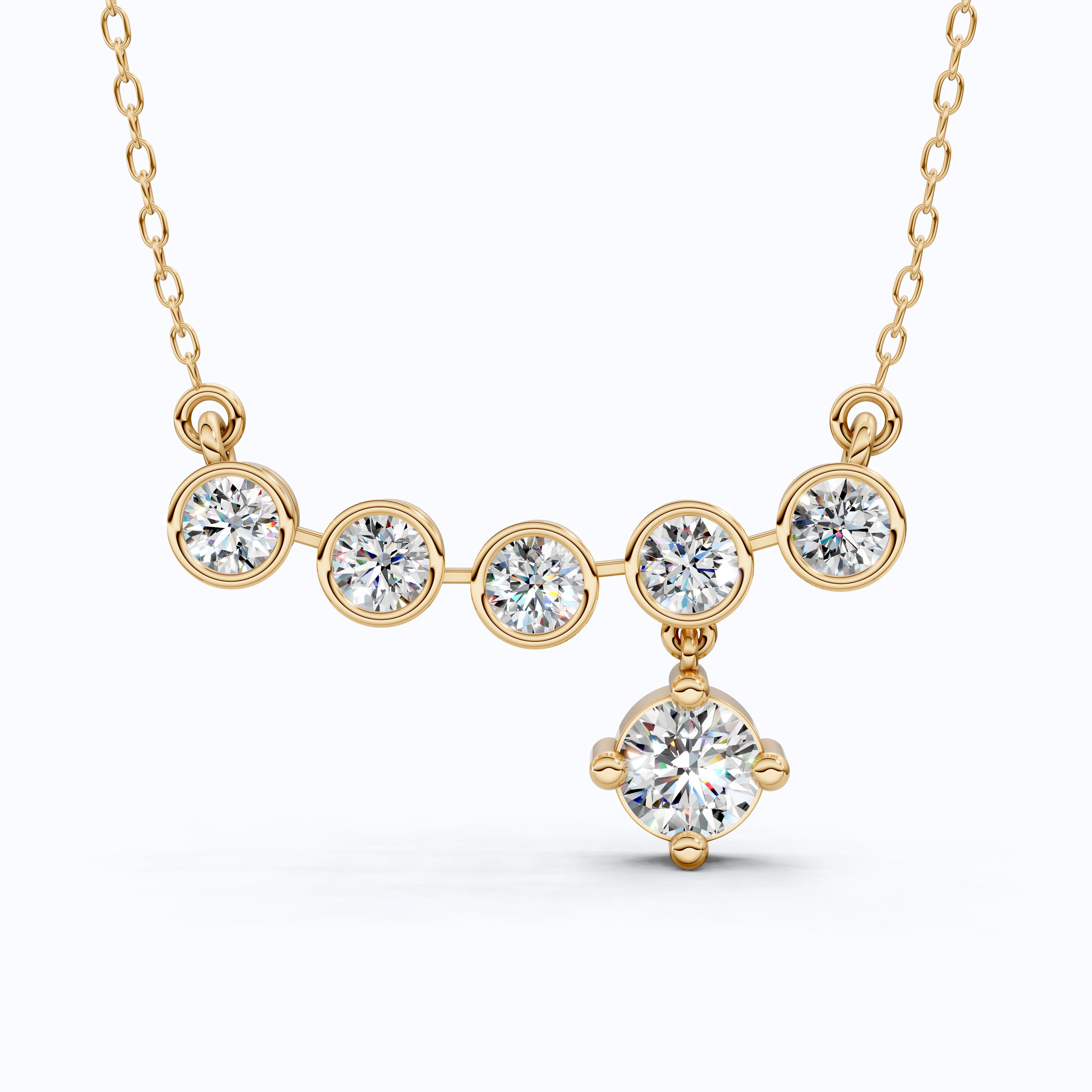 Five Stone Bezel Drop Pendant Necklace in 14K Solid Gold, 2.75 TCW Round Cut Lab Created Diamonds, Bridal Jewelry, Wedding Gift for Her