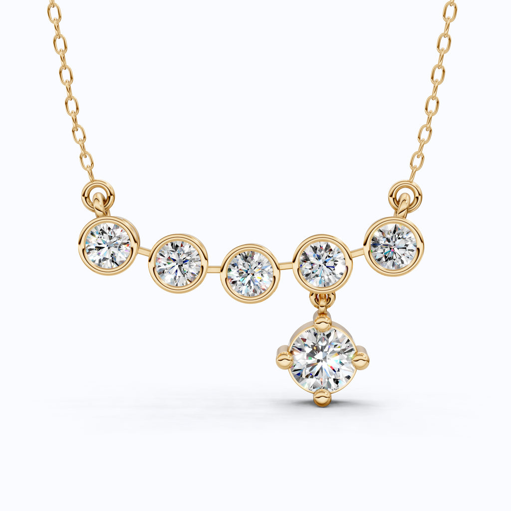 Five Stone Bezel Drop Pendant Necklace in 14K Solid Gold, 2.75 TCW Round Cut Lab Created Diamonds, Bridal Jewelry, Wedding Gift for Her