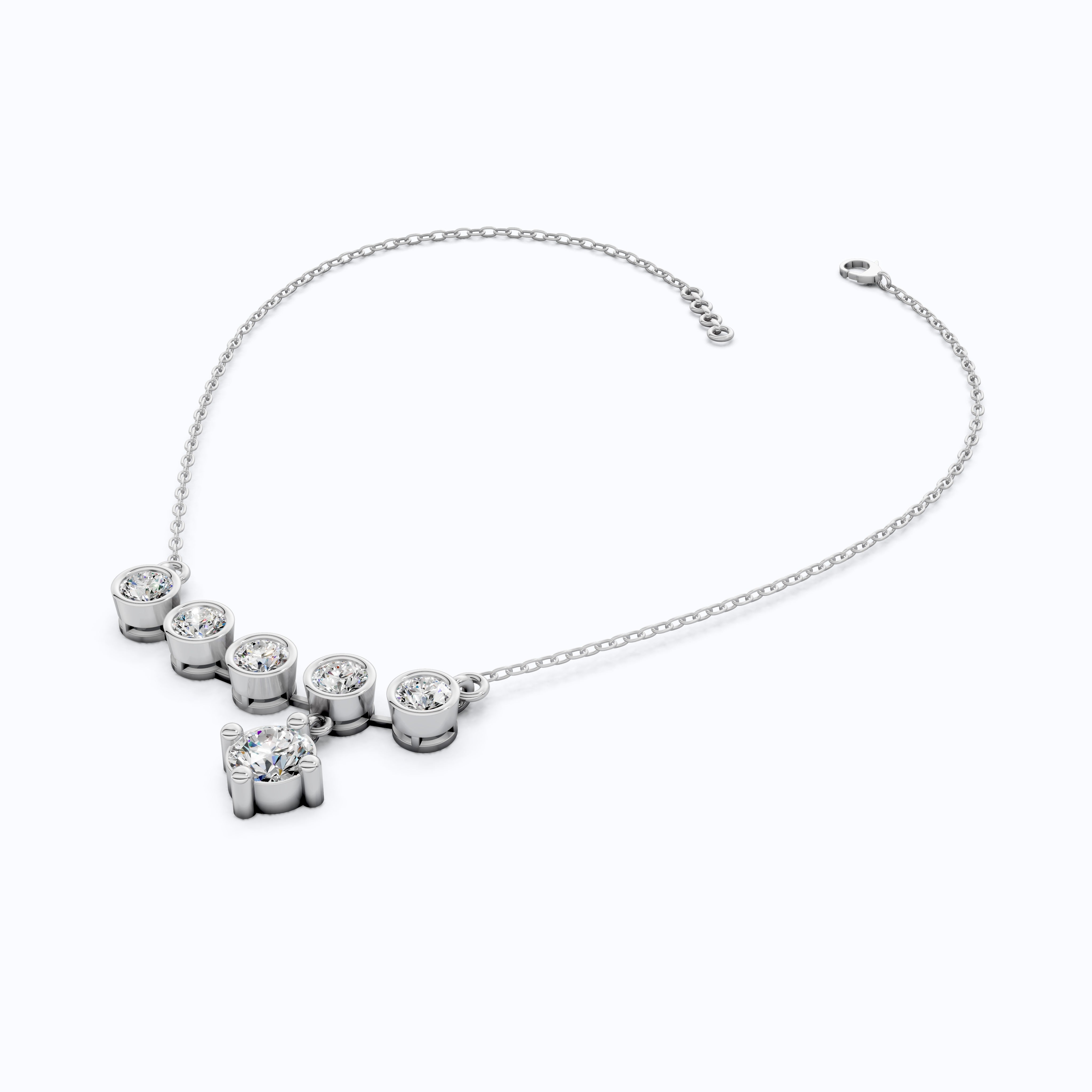 Five Stone Bezel Drop Pendant Necklace in 14K Solid Gold, 2.75 TCW Round Cut Lab Created Diamonds, Bridal Jewelry, Wedding Gift for Her