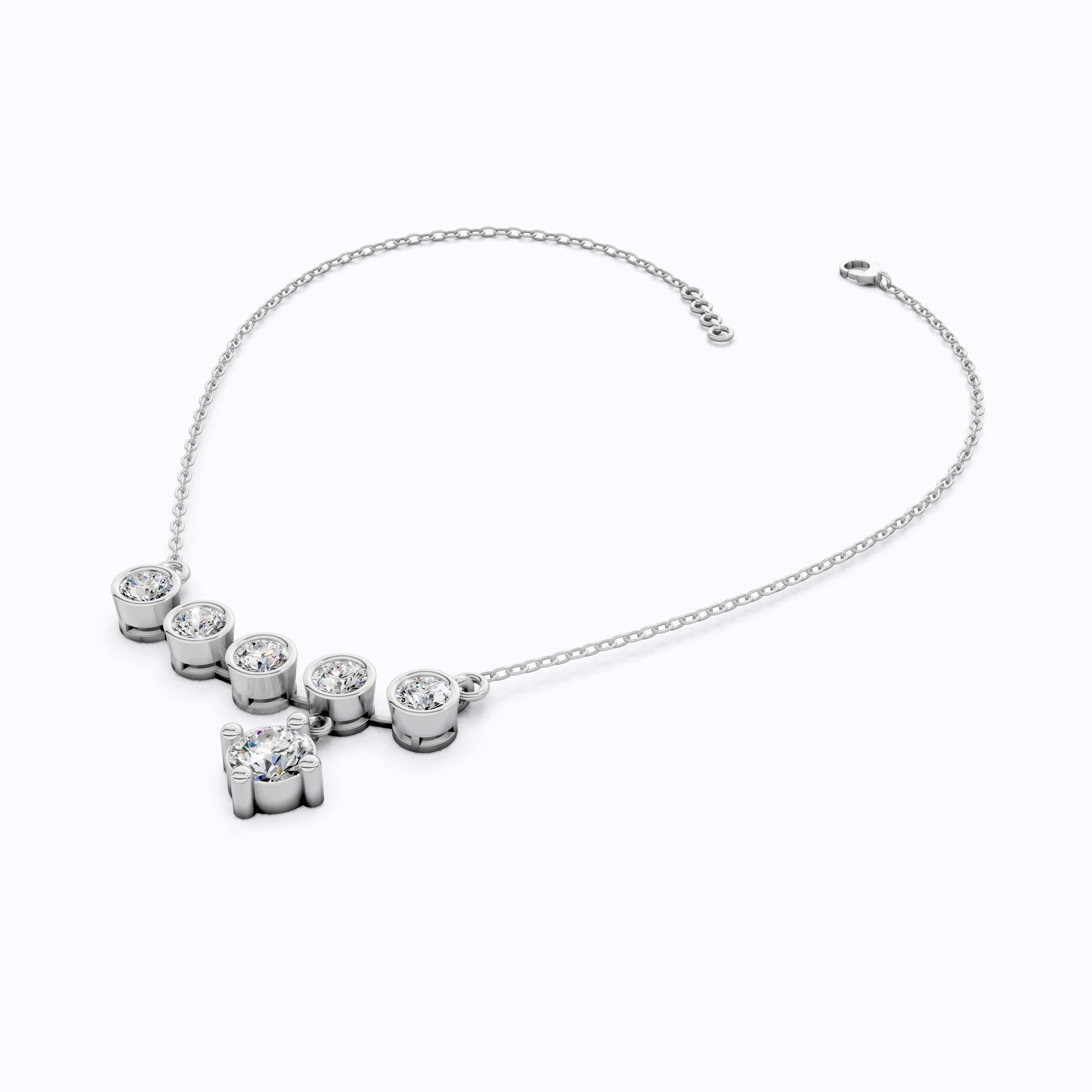 Five Stone Bezel Drop Pendant Necklace in 14K Solid Gold, 2.75 TCW Round Cut Lab Created Diamonds, Bridal Jewelry, Wedding Gift for Her