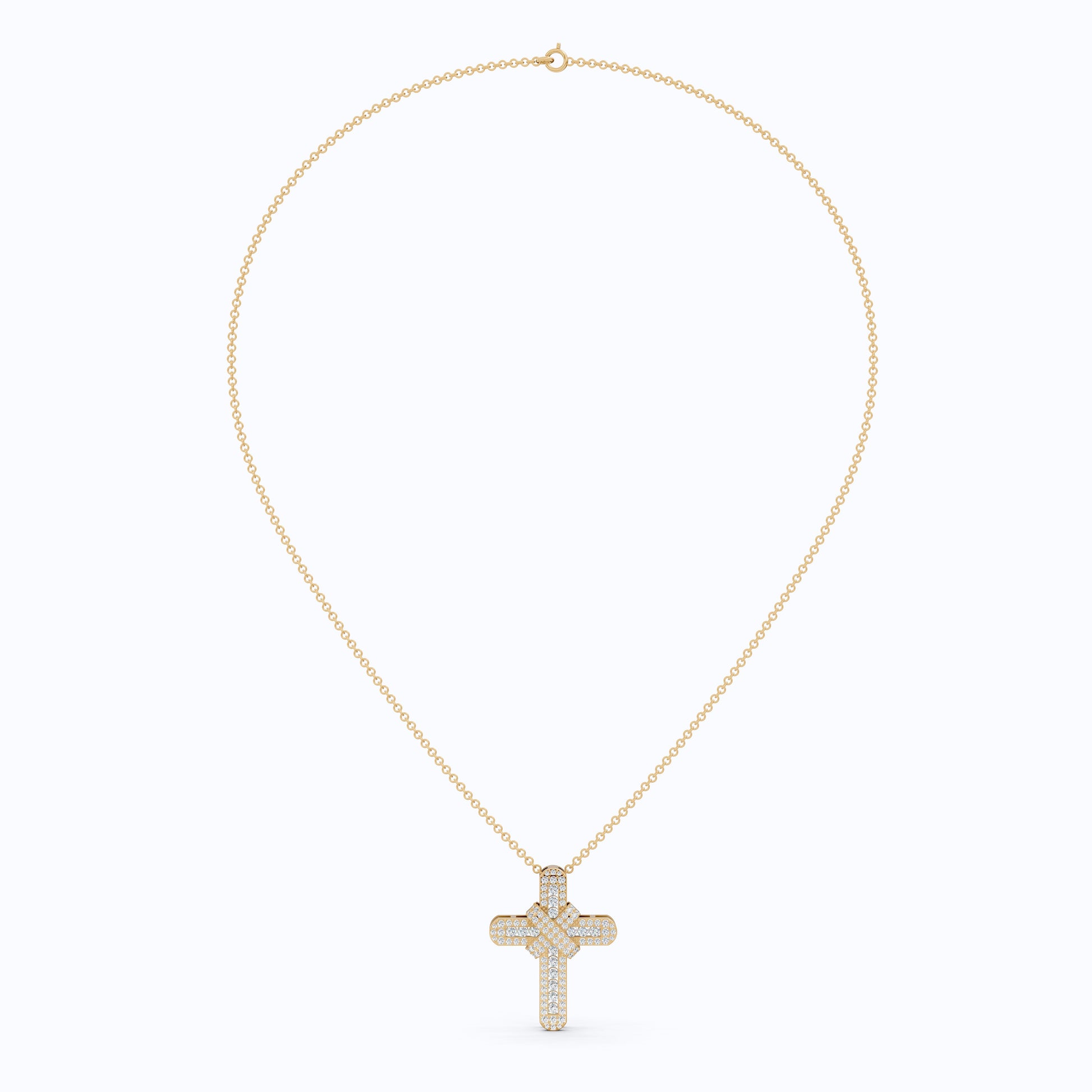 Bold Clustered Pave Cross Religious Pendant with Wrapped Design in Lab Grown Diamond-14k Solid Gold, Unique Charm Pendant, Wedding Gift for Her/Him