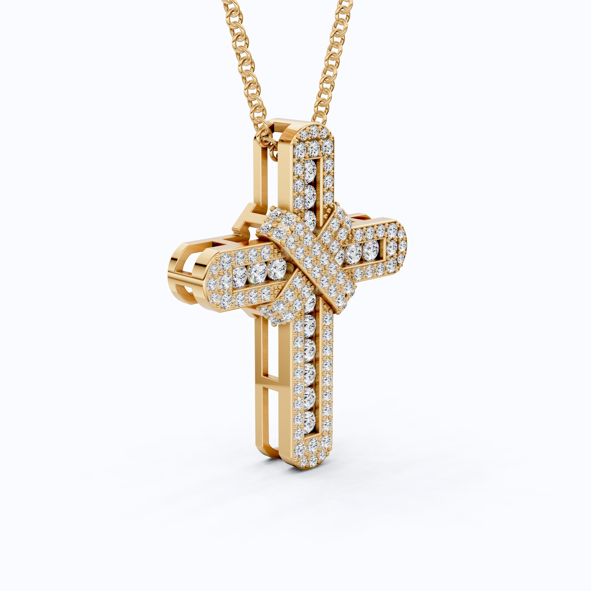 Bold Clustered Pave Cross Religious Pendant with Wrapped Design in Lab Grown Diamond-14k Solid Gold, Unique Charm Pendant, Wedding Gift for Her/Him