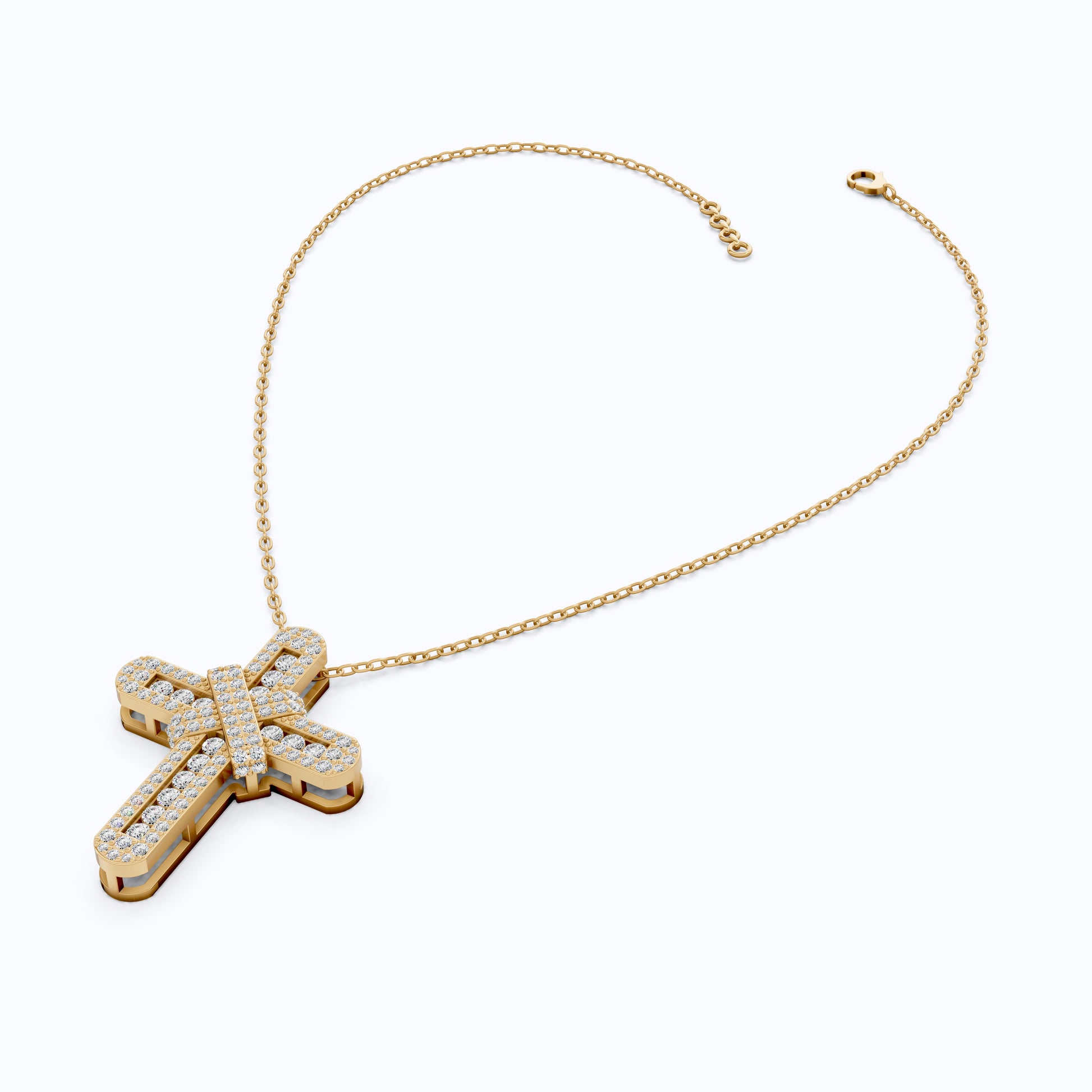 Bold Clustered Pave Cross Religious Pendant with Wrapped Design in Lab Grown Diamond-14k Solid Gold, Unique Charm Pendant, Wedding Gift for Her/Him
