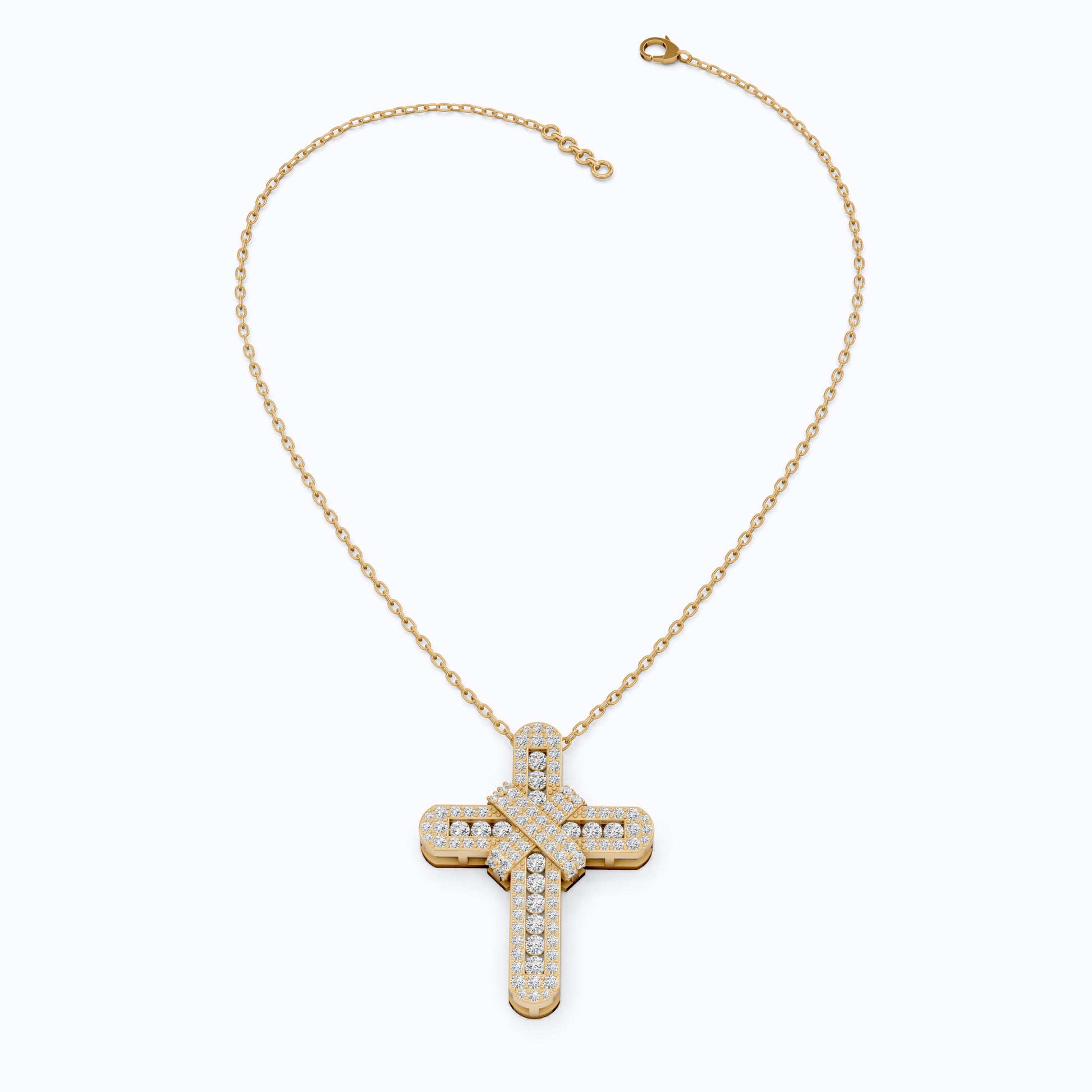 Bold Clustered Pave Cross Religious Pendant with Wrapped Design in Lab Grown Diamond-14k Solid Gold, Unique Charm Pendant, Wedding Gift for Her/Him
