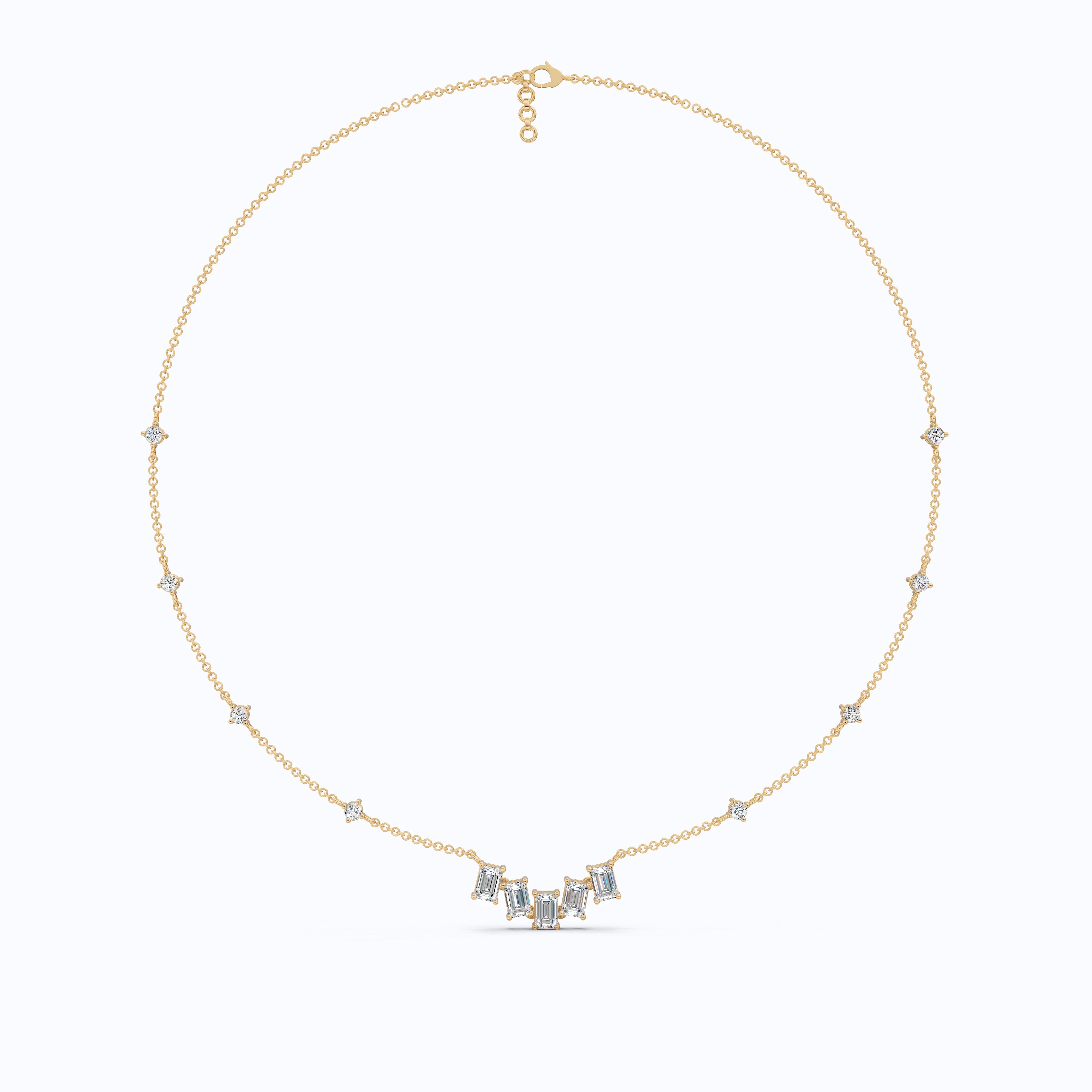 14K Yellow Gold Delicate Necklace with 3.30 TCW Baguette & Round Lab Diamonds – Wedding Jewelry, Handmade Gift for Her