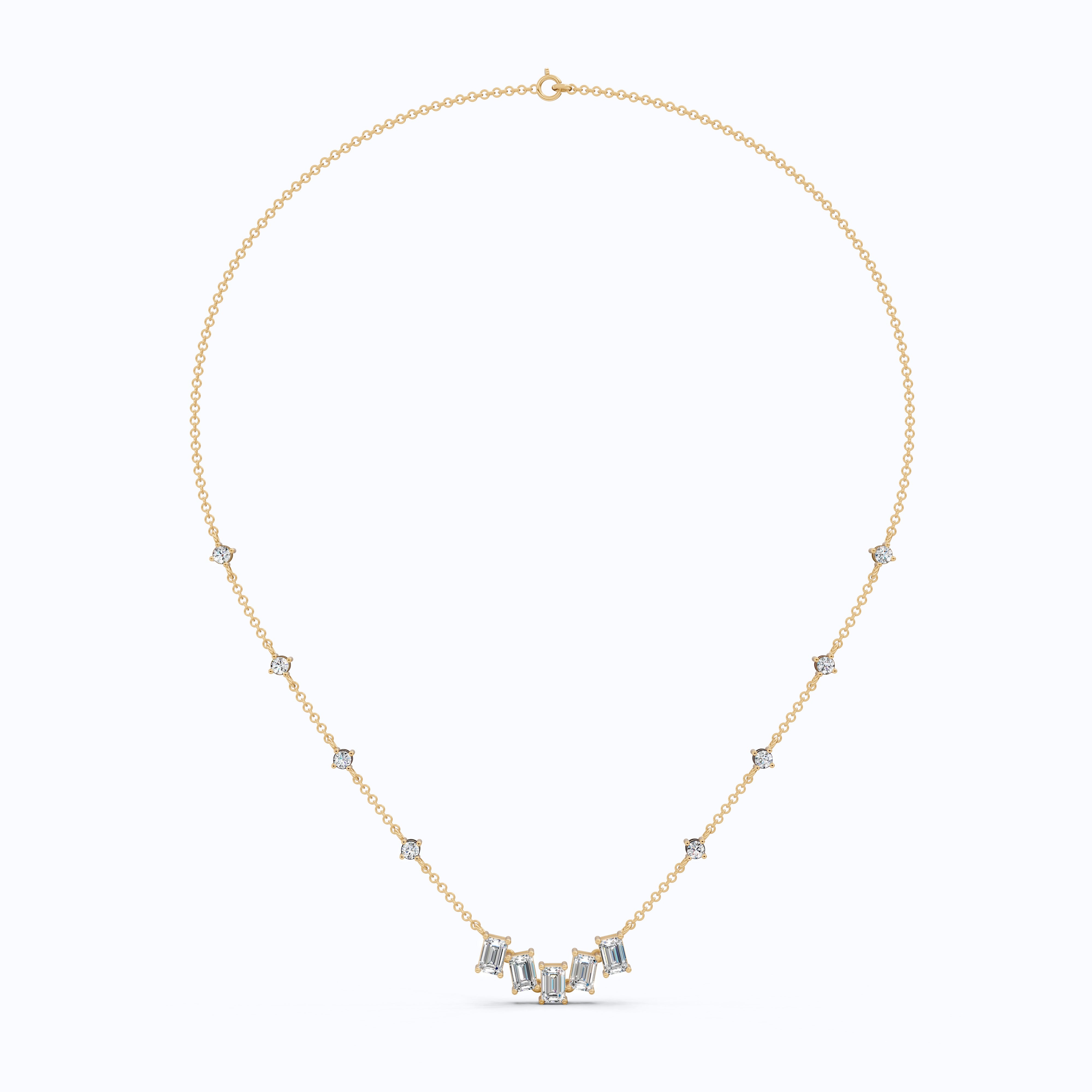 Elegant Five Stone Bar Unique Pendant Necklace with Station Diamonds in Lab Grown Diamond-14k Solid Gold, Wedding Gift for Her