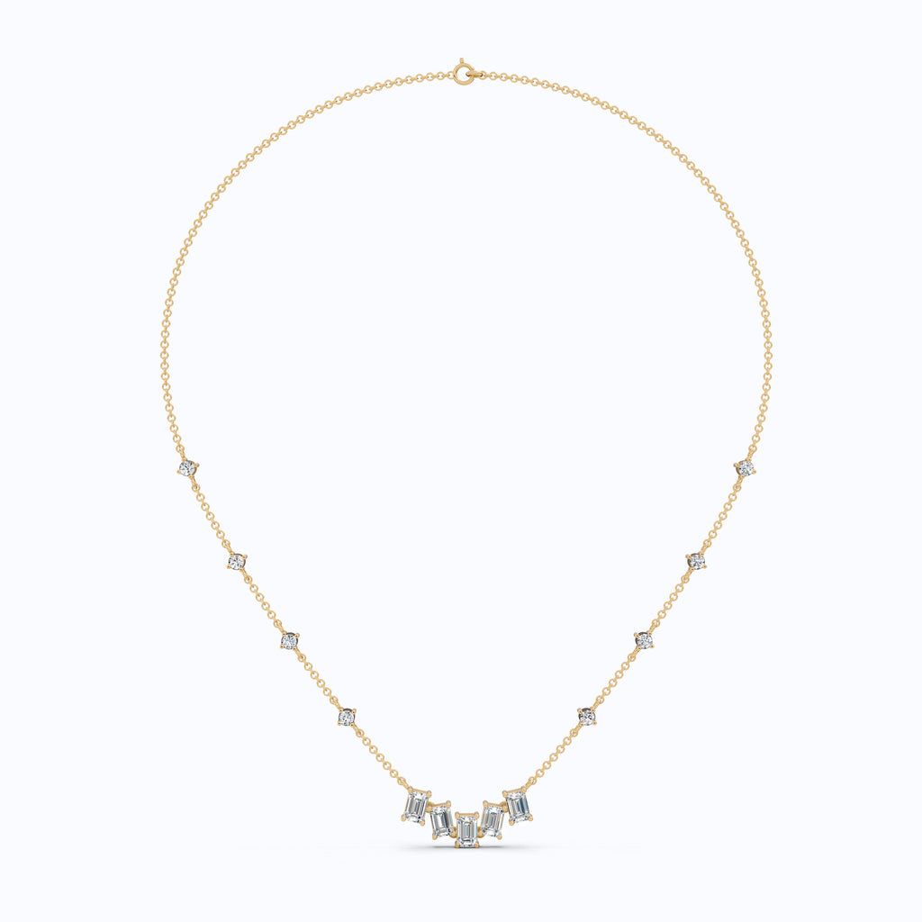 Elegant Five Stone Bar Unique Pendant Necklace with Station Diamonds in Lab Grown Diamond-14k Solid Gold, Wedding Gift for Her