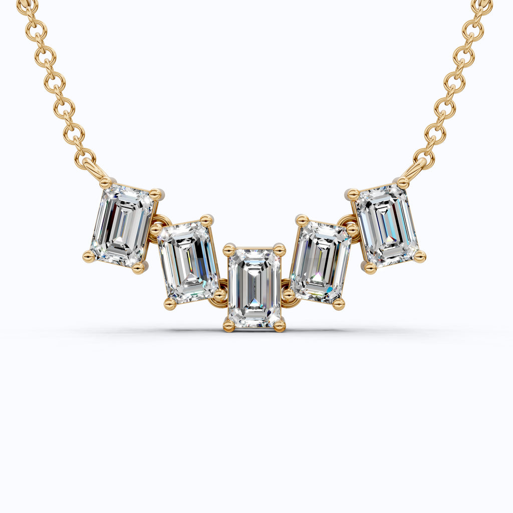 Elegant Five Stone Bar Unique Pendant Necklace with Station Diamonds in Lab Grown Diamond-14k Solid Gold, Wedding Gift for Her