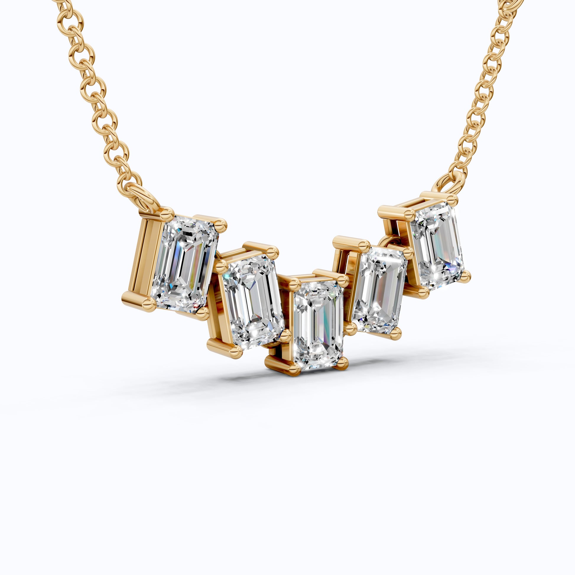 Elegant Five Stone Bar Unique Pendant Necklace with Station Diamonds in Lab Grown Diamond-14k Solid Gold, Wedding Gift for Her