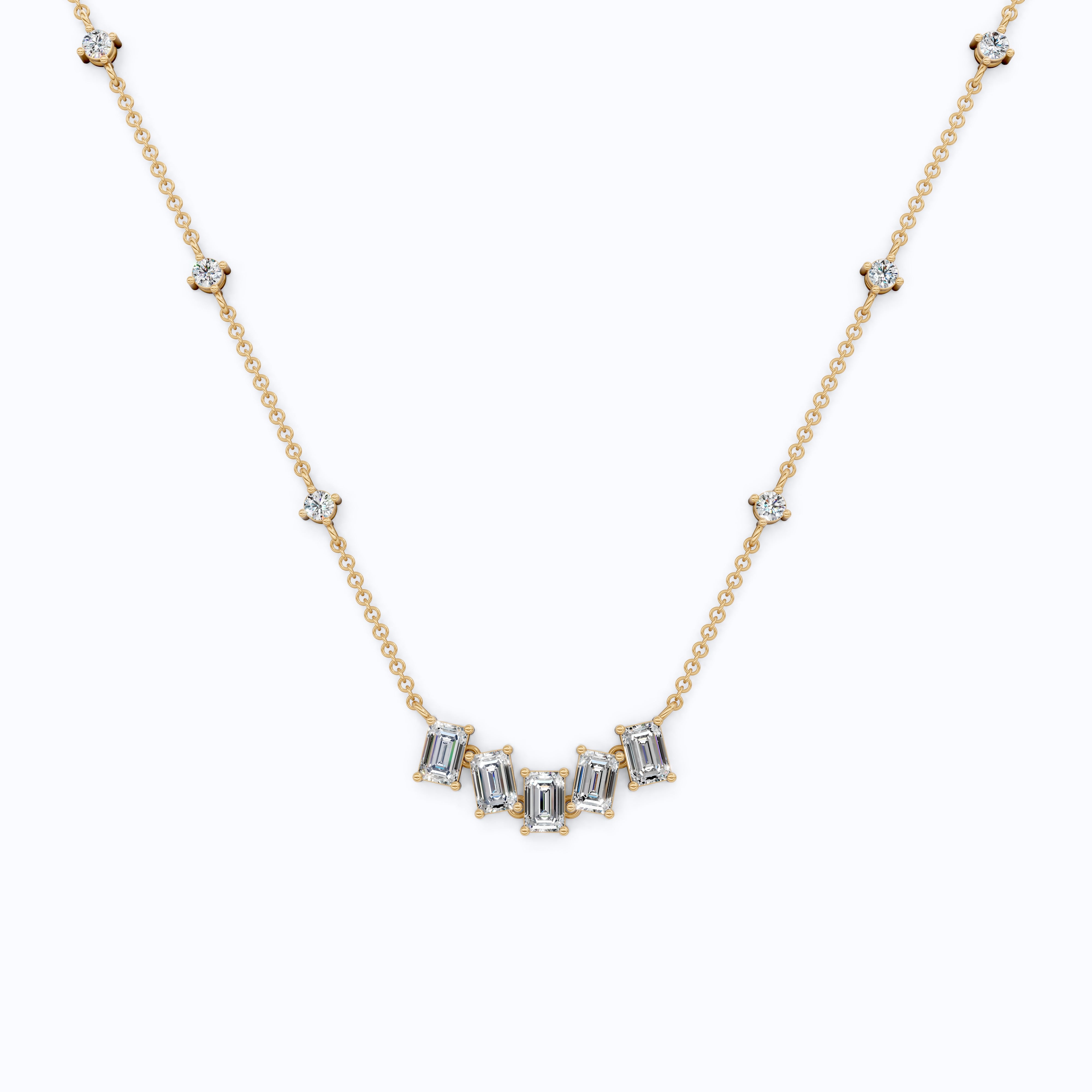 14K Yellow Gold Delicate Necklace with 3.30 TCW Baguette & Round Lab Diamonds – Wedding Jewelry, Handmade Gift for Her