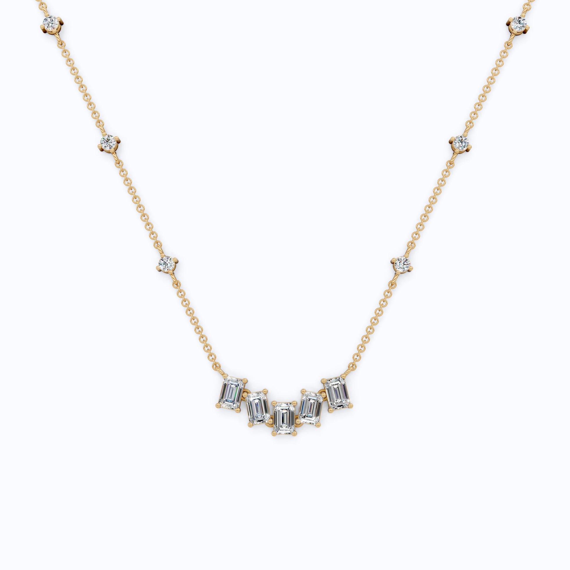 14K Yellow Gold Delicate Necklace with 3.30 TCW Baguette & Round Lab Diamonds – Wedding Jewelry, Handmade Gift for Her