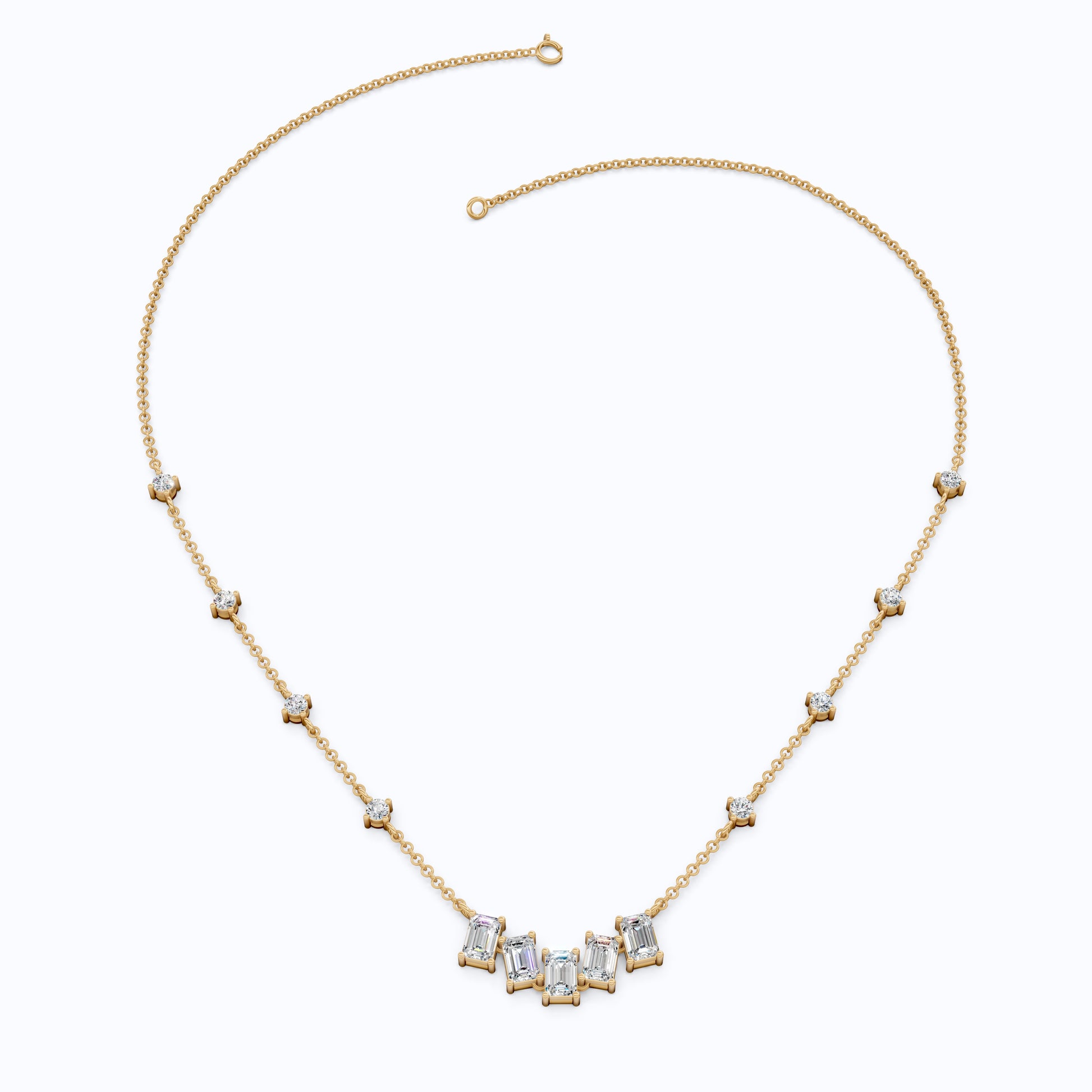 Elegant Five Stone Bar Unique Pendant Necklace with Station Diamonds in Lab Grown Diamond-14k Solid Gold, Wedding Gift for Her