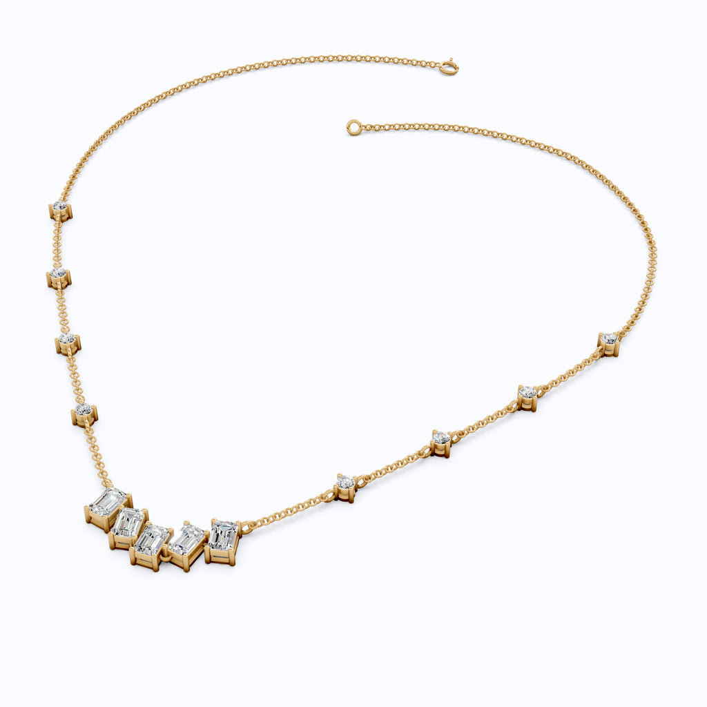 Elegant Five Stone Bar Unique Pendant Necklace with Station Diamonds in Lab Grown Diamond-14k Solid Gold, Wedding Gift for Her