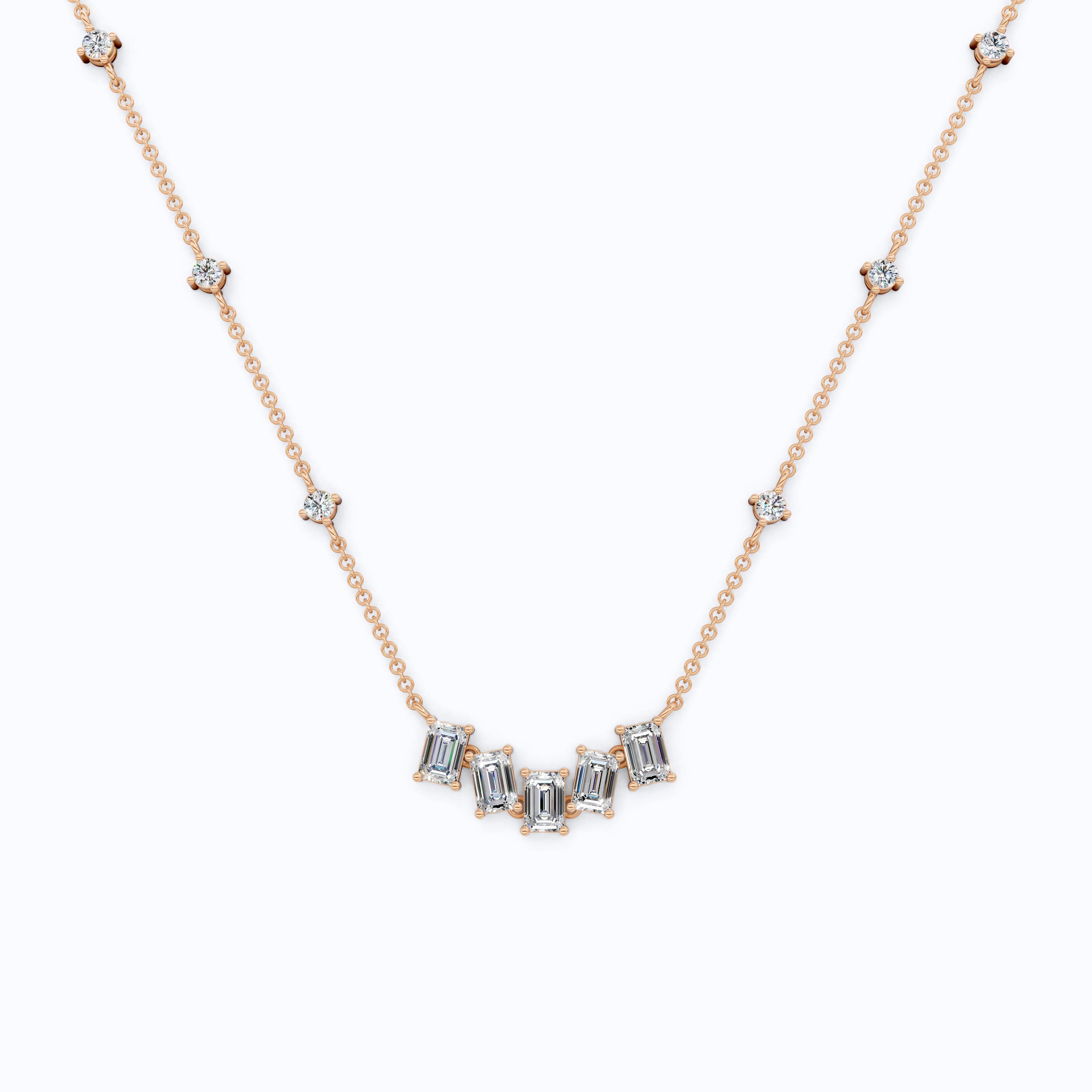 14K Yellow Gold Delicate Necklace with 3.30 TCW Baguette & Round Lab Diamonds – Wedding Jewelry, Handmade Gift for Her