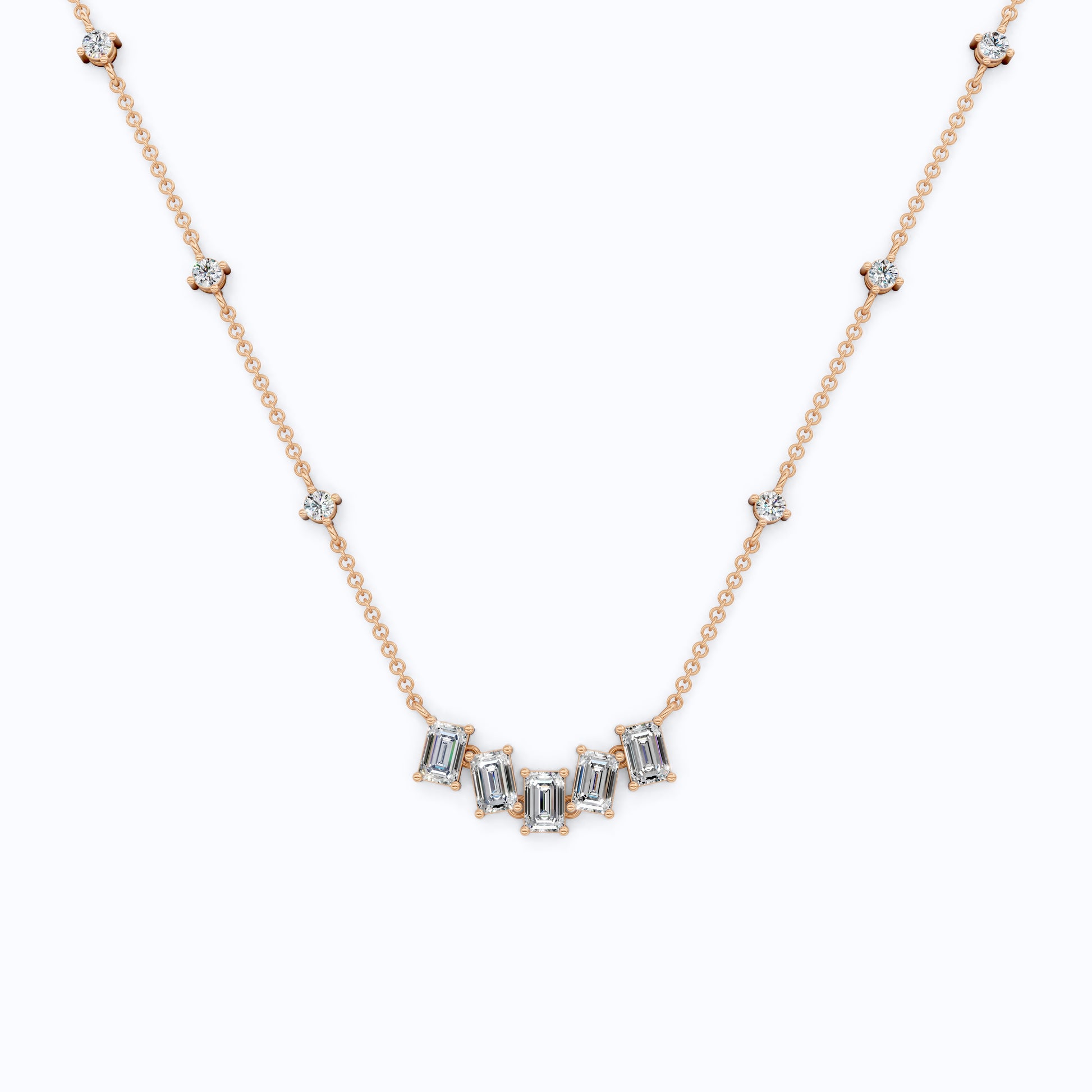 14K Yellow Gold Delicate Necklace with 3.30 TCW Baguette & Round Lab Diamonds – Wedding Jewelry, Handmade Gift for Her