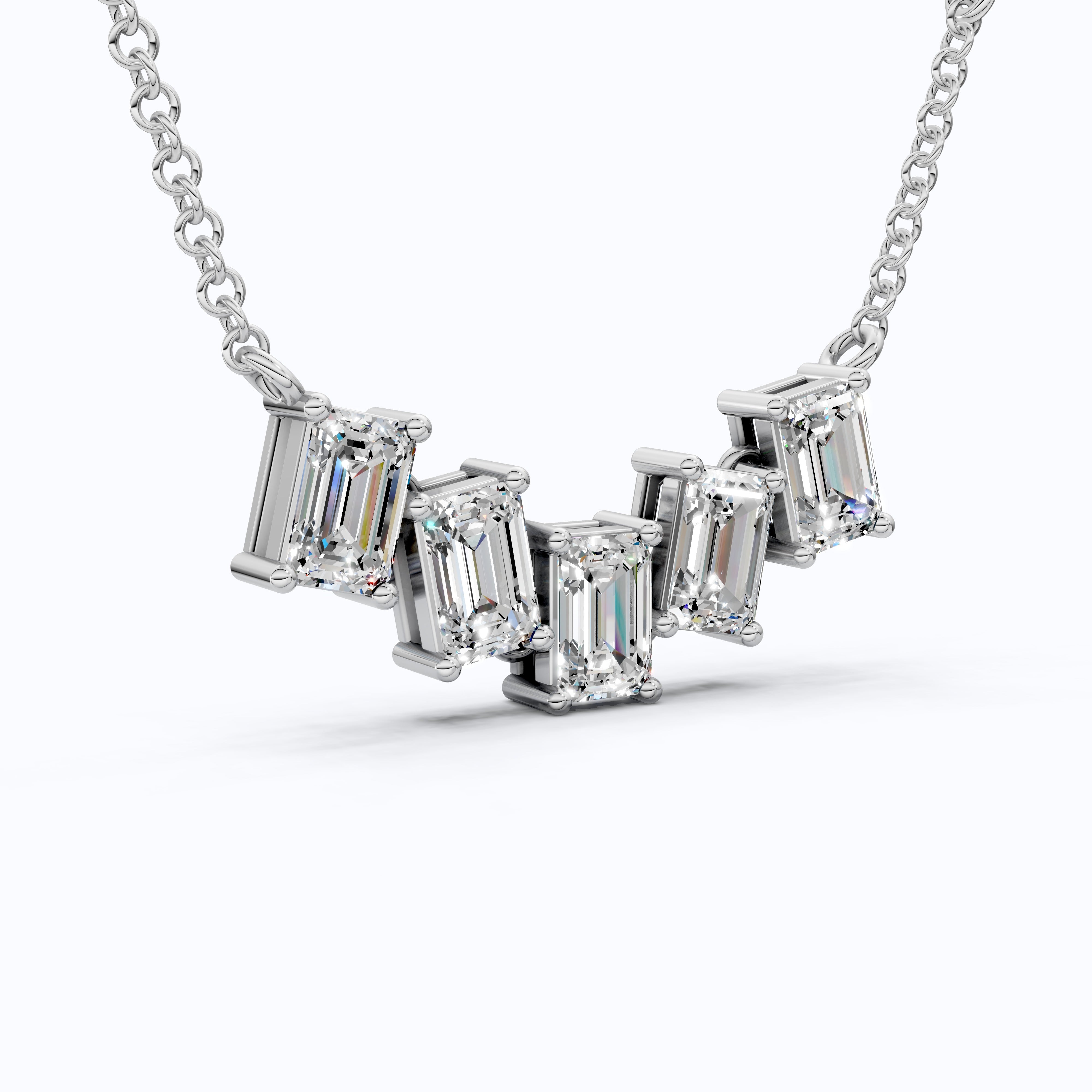 Elegant Five Stone Bar Unique Pendant Necklace with Station Diamonds in Lab Grown Diamond-14k Solid Gold, Wedding Gift for Her