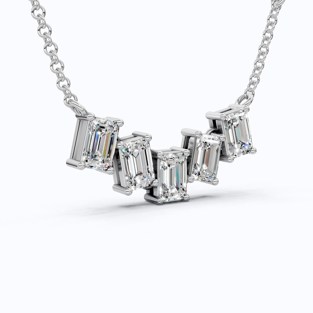 Elegant Five Stone Bar Unique Pendant Necklace with Station Diamonds in Lab Grown Diamond-14k Solid Gold, Wedding Gift for Her