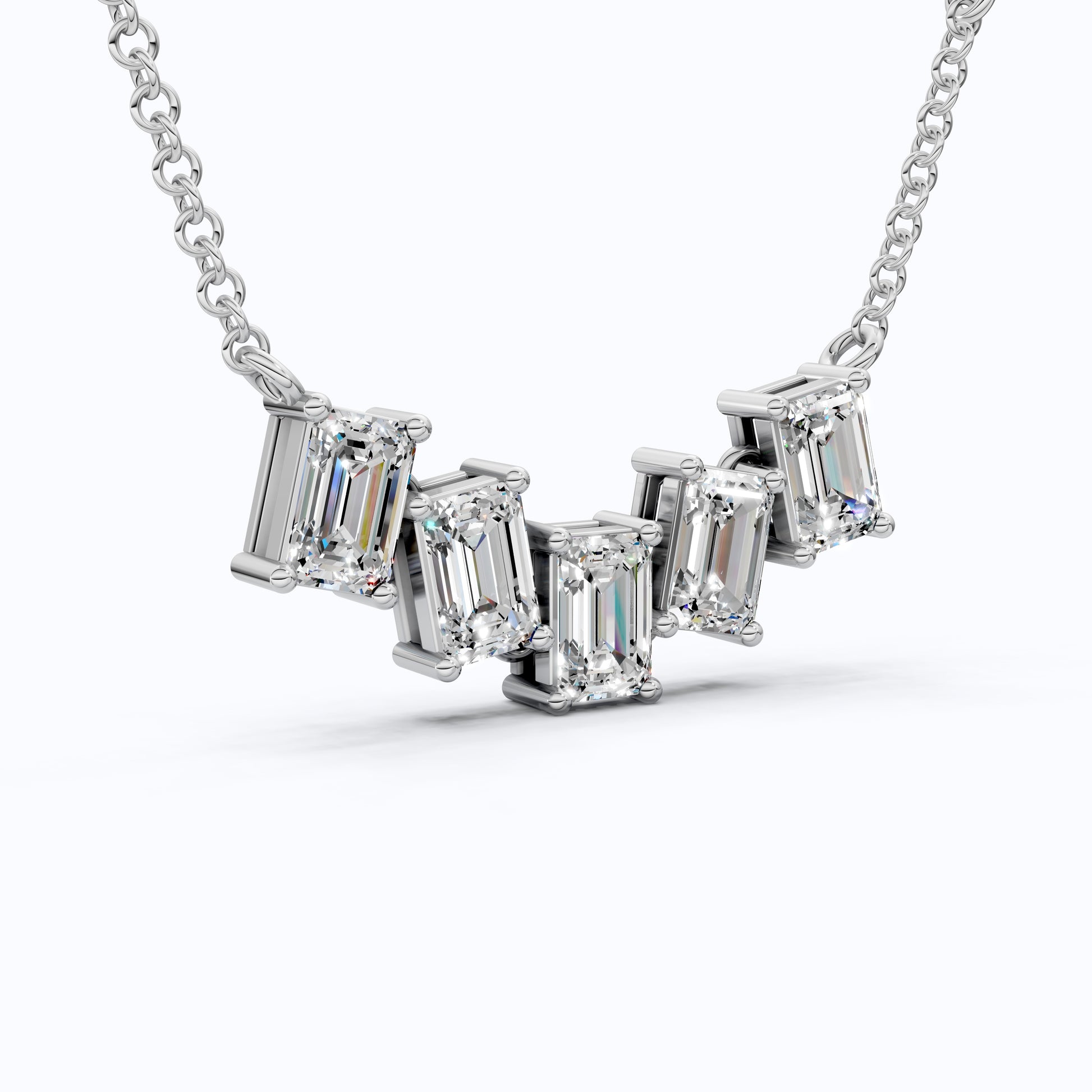 Elegant Five Stone Bar Unique Pendant Necklace with Station Diamonds in Lab Grown Diamond-14k Solid Gold, Wedding Gift for Her
