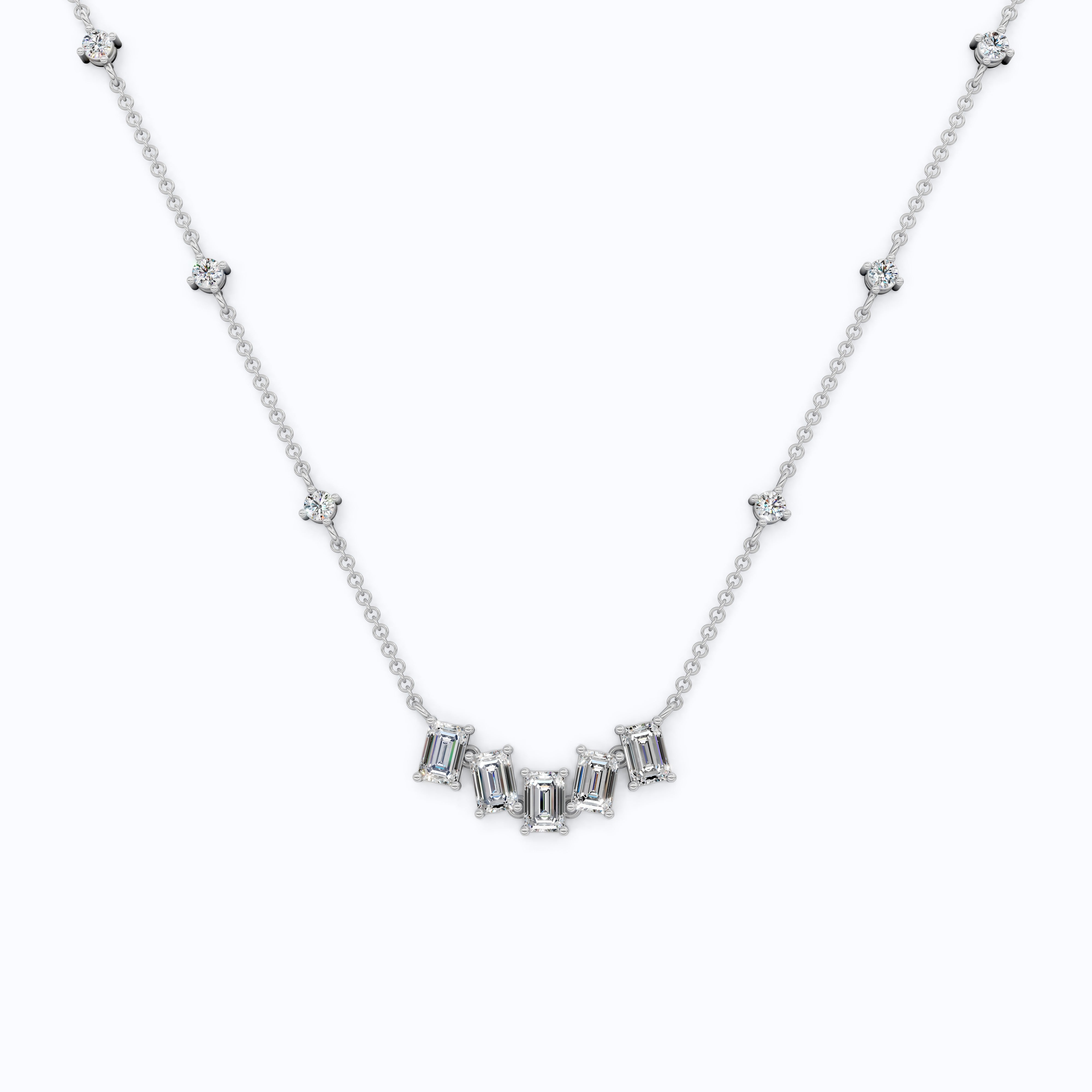 14K Yellow Gold Delicate Necklace with 3.30 TCW Baguette & Round Lab Diamonds – Wedding Jewelry, Handmade Gift for Her