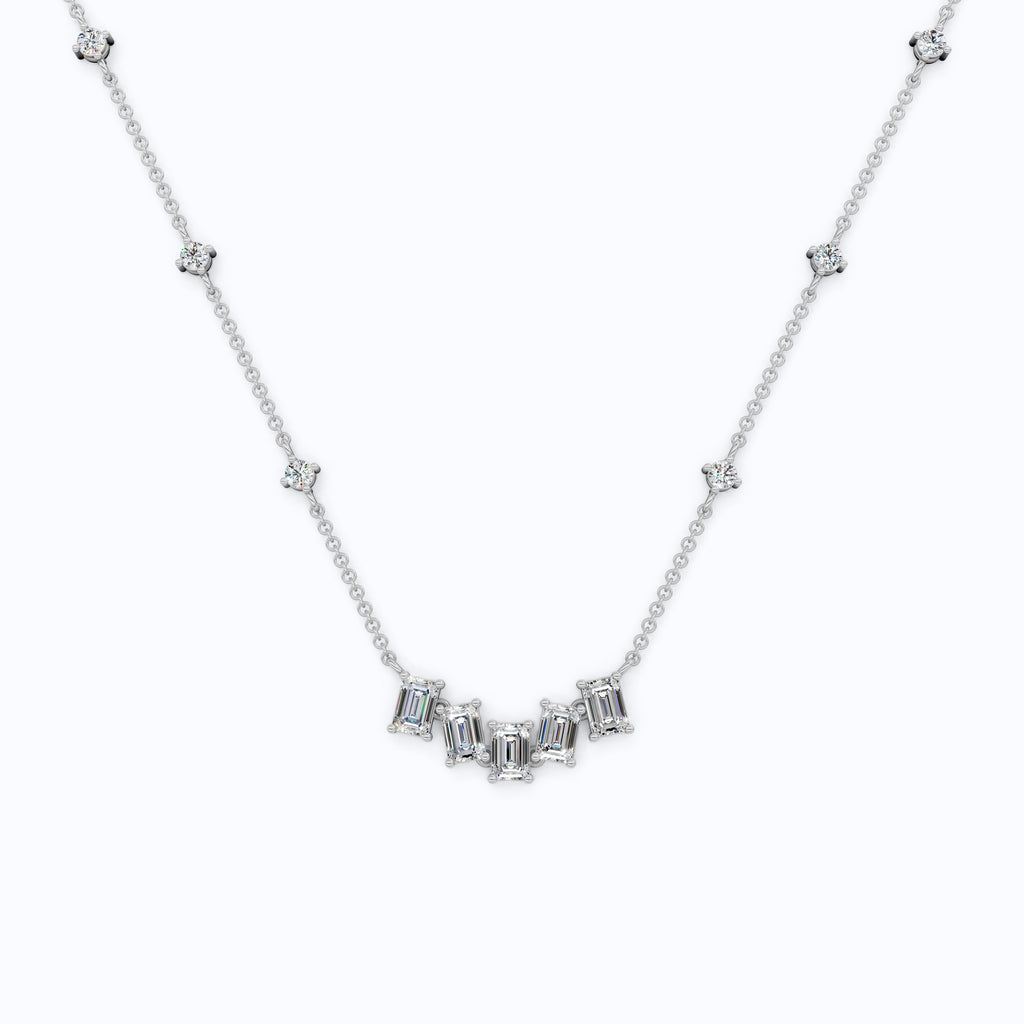 14K Yellow Gold Delicate Necklace with 3.30 TCW Baguette & Round Lab Diamonds – Wedding Jewelry, Handmade Gift for Her