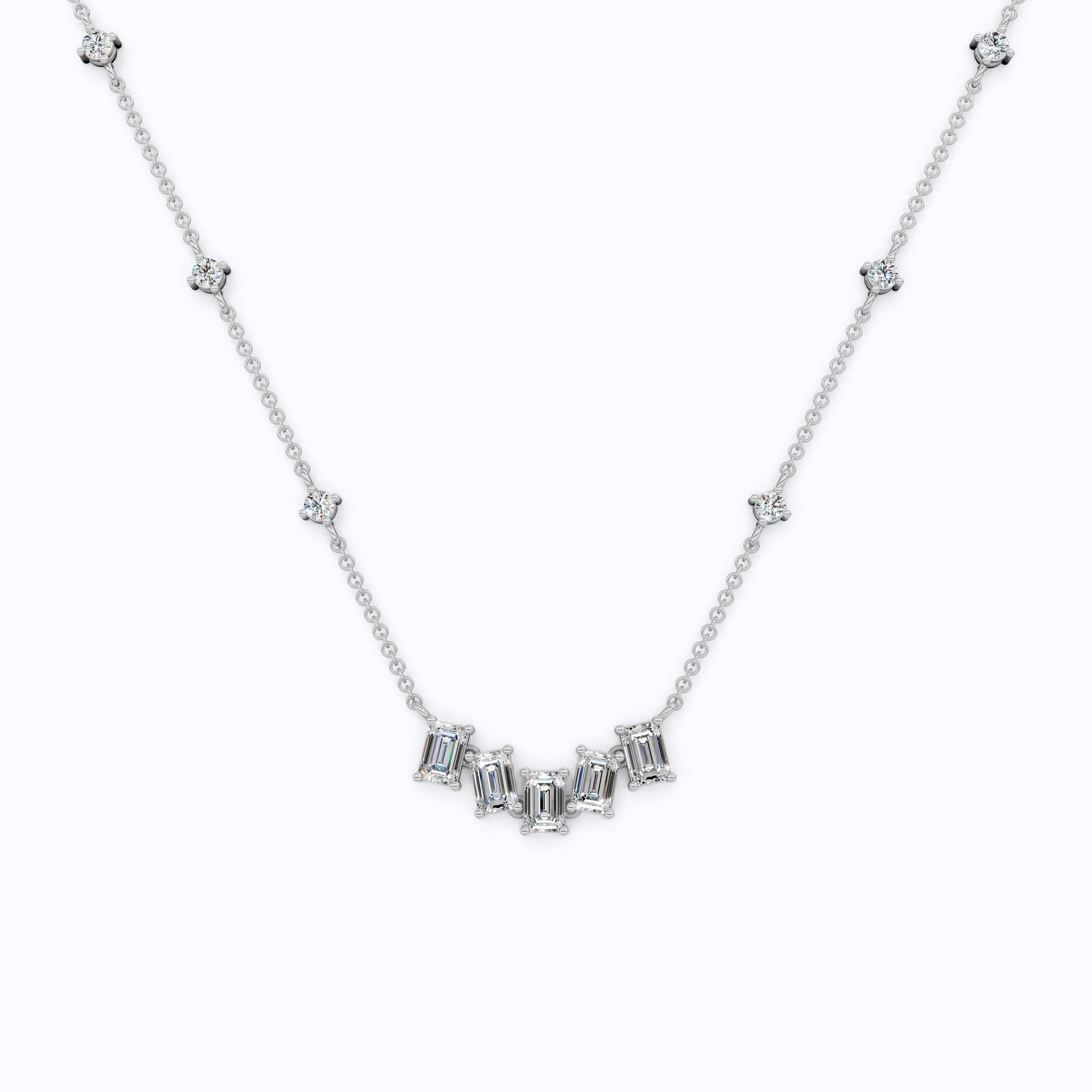 14K Yellow Gold Delicate Necklace with 3.30 TCW Baguette & Round Lab Diamonds – Wedding Jewelry, Handmade Gift for Her