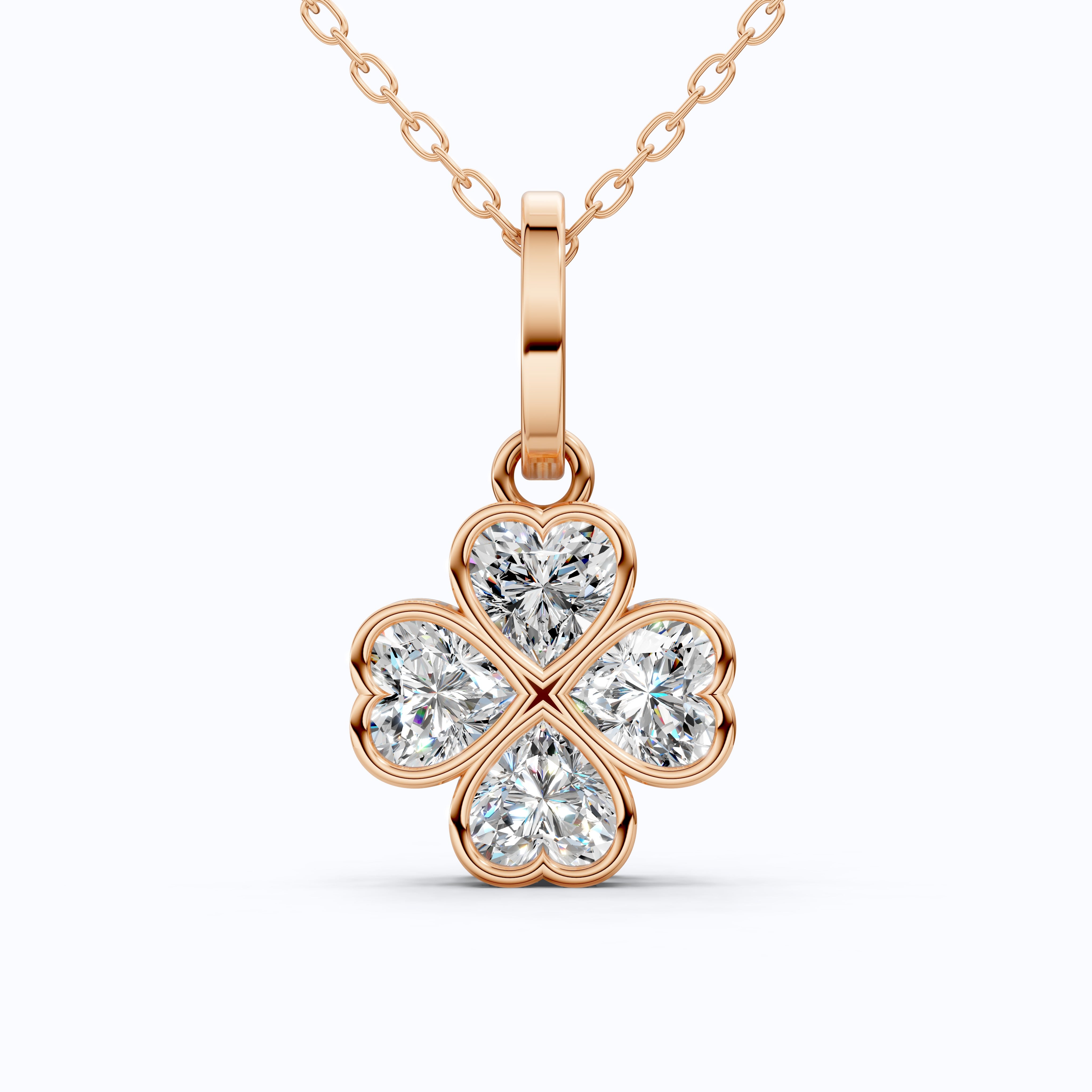 Romantic Heart Clover Floral Pendant in 14K Solid Gold, 2.00 TCW Heart Cut Lab Grown Diamonds, Everyday Gift for Her, Bridal Jewelry