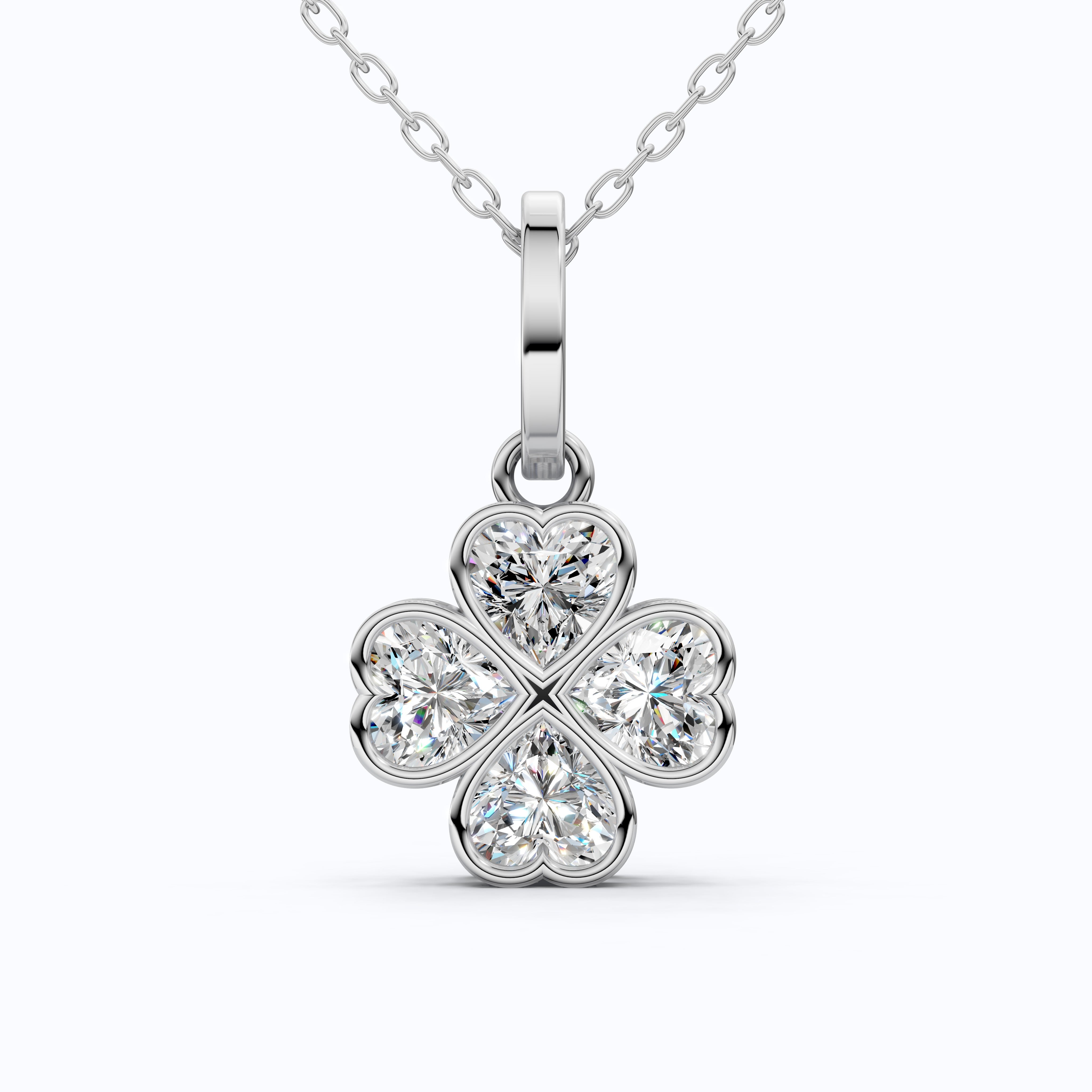 Romantic Heart Clover Floral Pendant in 14K Solid Gold, 2.00 TCW Heart Cut Lab Grown Diamonds, Everyday Gift for Her, Bridal Jewelry