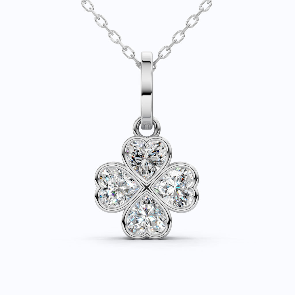 Romantic Heart Clover Floral Pendant in 14K Solid Gold, 2.00 TCW Heart Cut Lab Grown Diamonds, Everyday Gift for Her, Bridal Jewelry