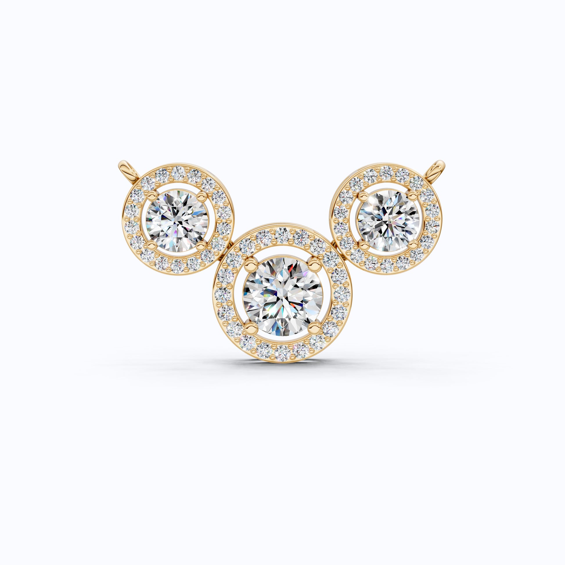 Modern Three Stone Round Halo Wedding Pendant in Lab Grown Diamond-14k Solid Gold, Anniversary Gift, Handmade Jewelry