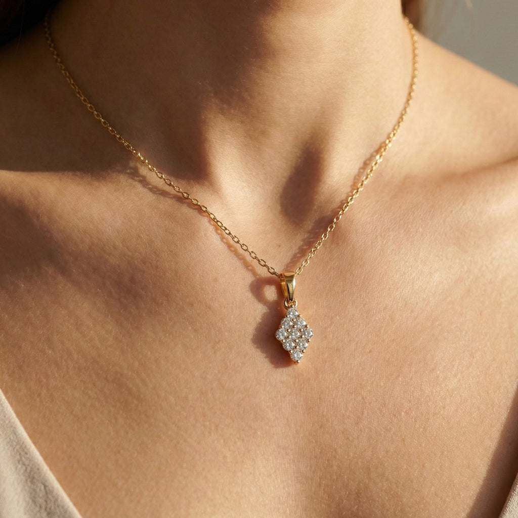 Vintage Marquise Cluster Wedding Pendant in Lab Grown Diamond – 14k Solid Gold, Bridal Jewelry for Women