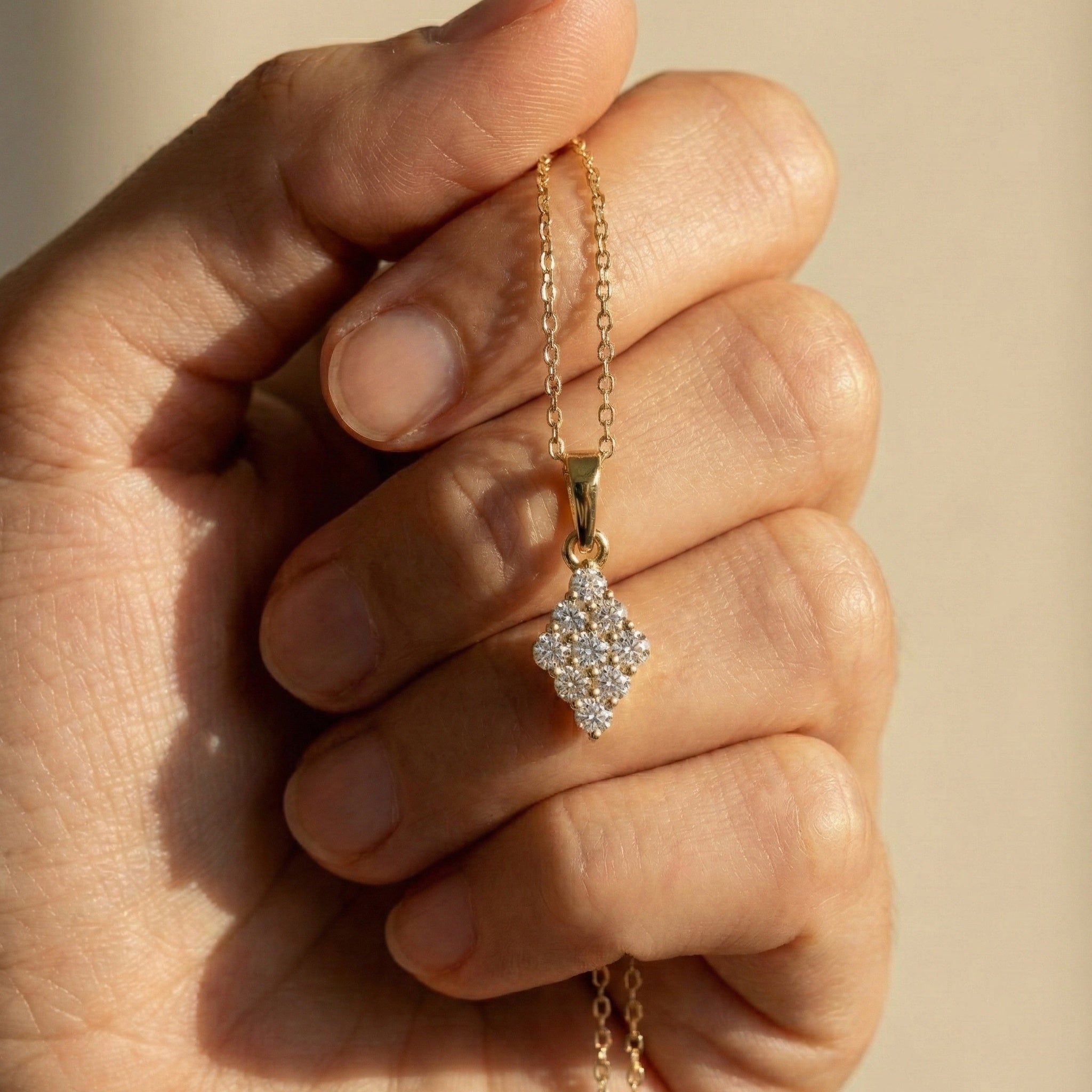 Vintage Marquise Cluster Wedding Pendant in Lab Grown Diamond – 14k Solid Gold, Bridal Jewelry for Women