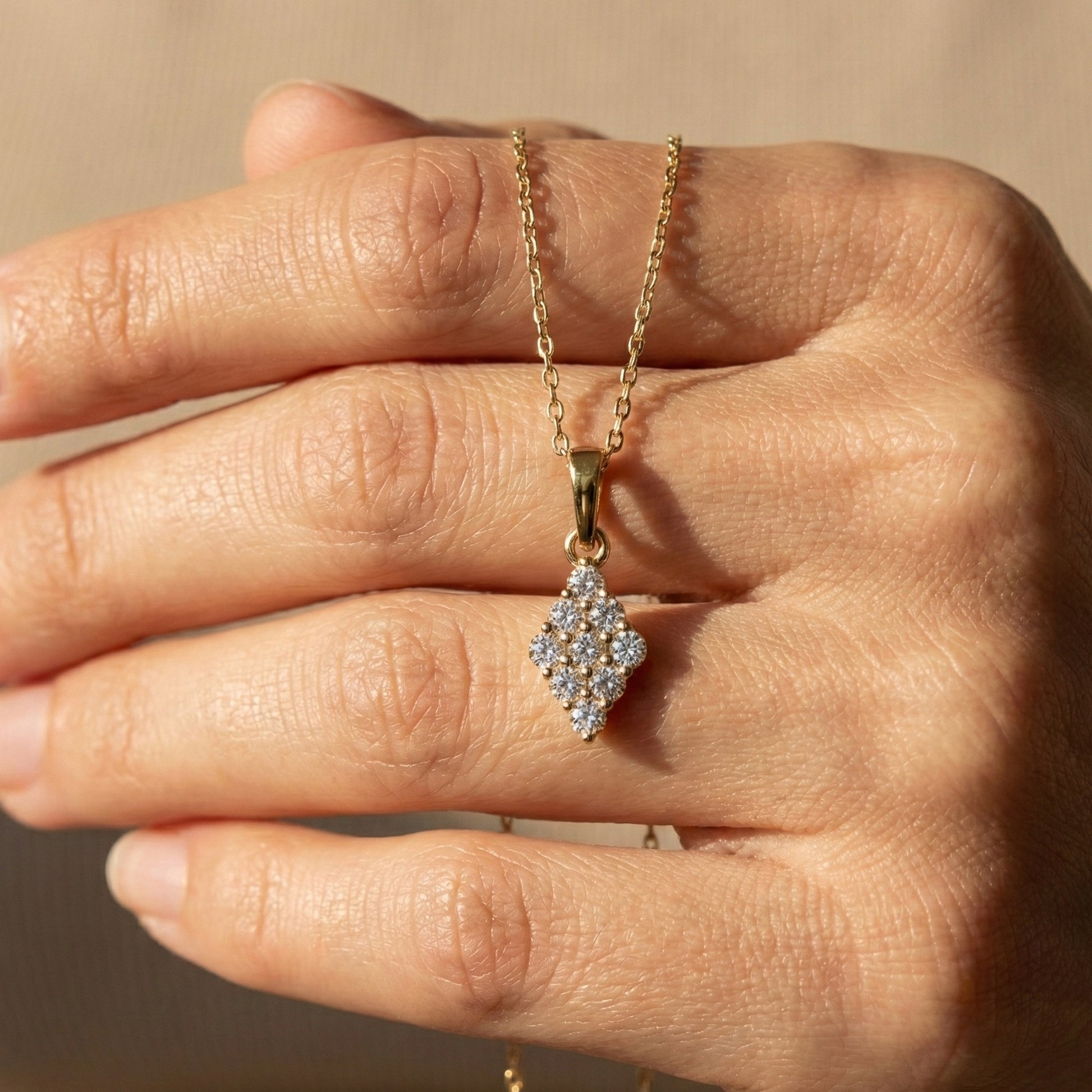 Vintage Marquise Cluster Wedding Pendant in Lab Grown Diamond – 14k Solid Gold, Bridal Jewelry for Women