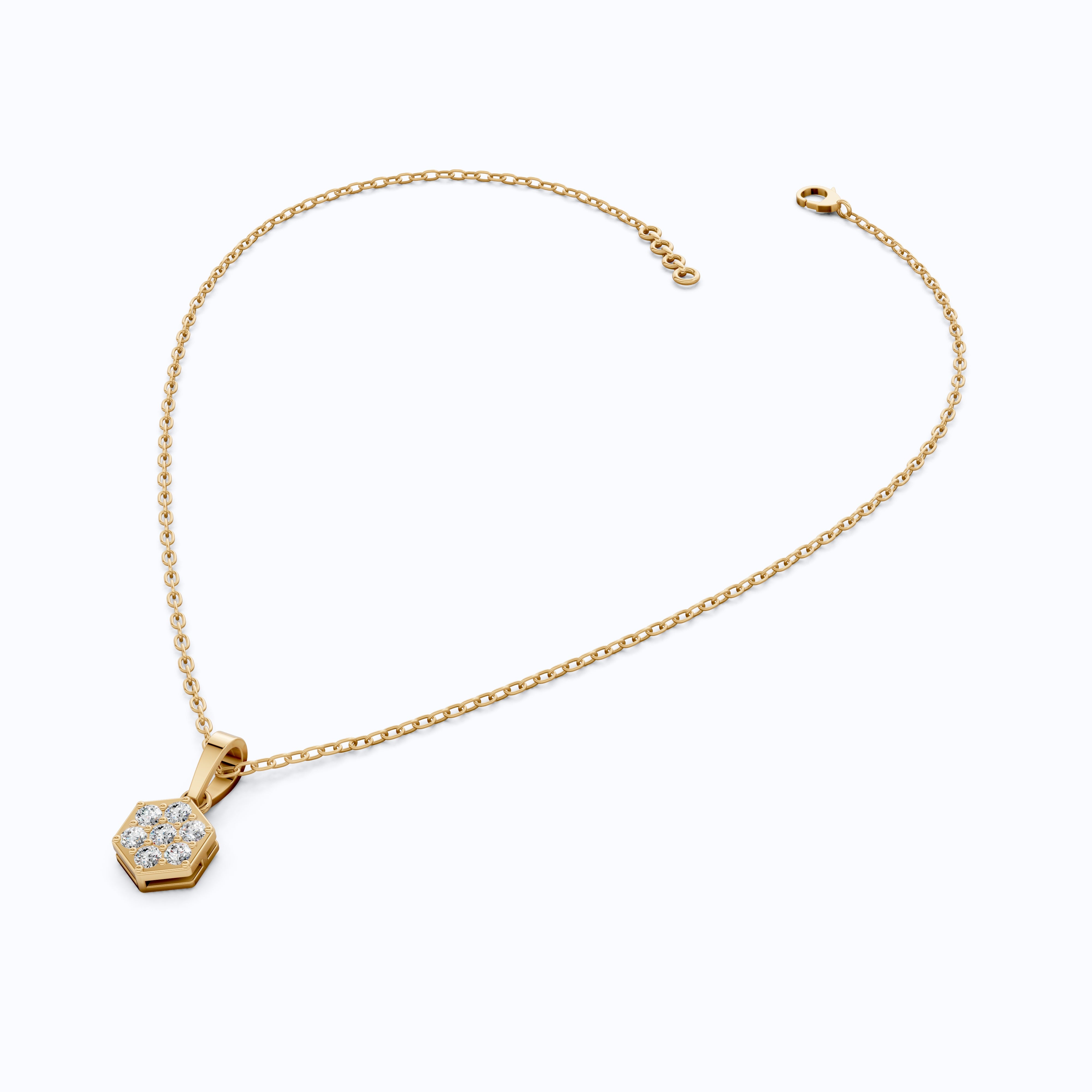 Contemporary Hexagon Seven-Stone Cluster Pendant in Lab Diamond 14k Solid Gold, Anniversary Gift For Her, Everyday Jewelry