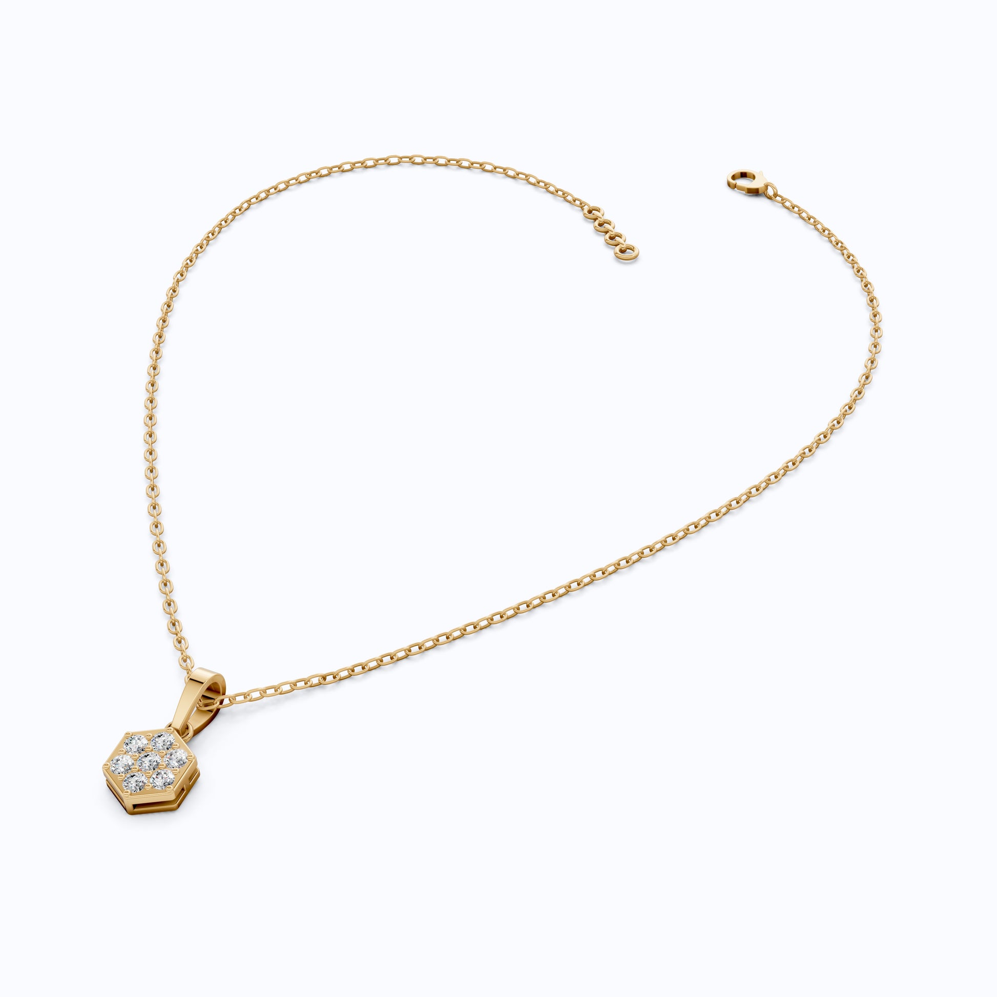 Contemporary Hexagon Seven-Stone Cluster Pendant in Lab Diamond 14k Solid Gold, Anniversary Gift For Her, Everyday Jewelry