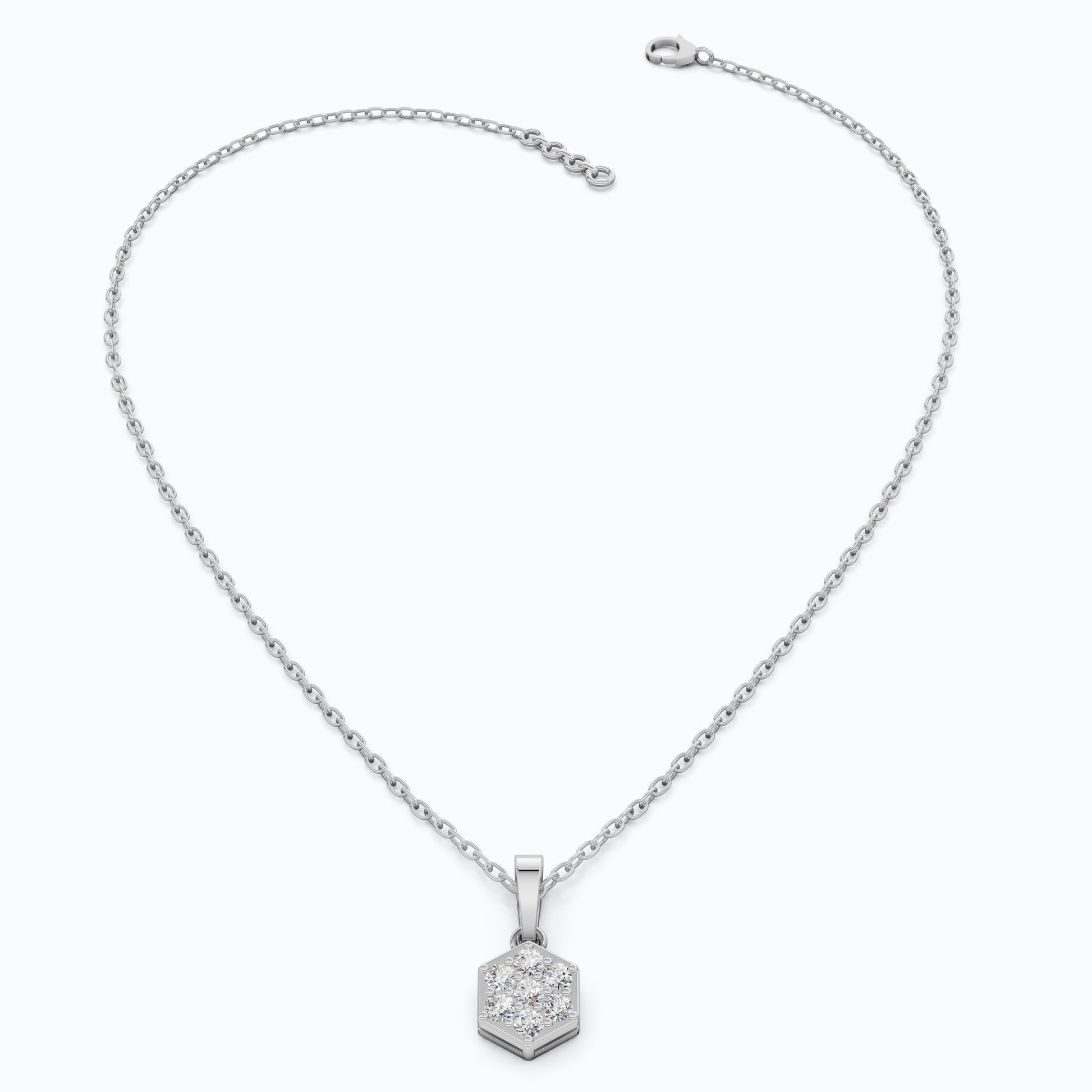 Contemporary Hexagon Seven-Stone Cluster Pendant in Lab Diamond 14k Solid Gold, Anniversary Gift For Her, Everyday Jewelry