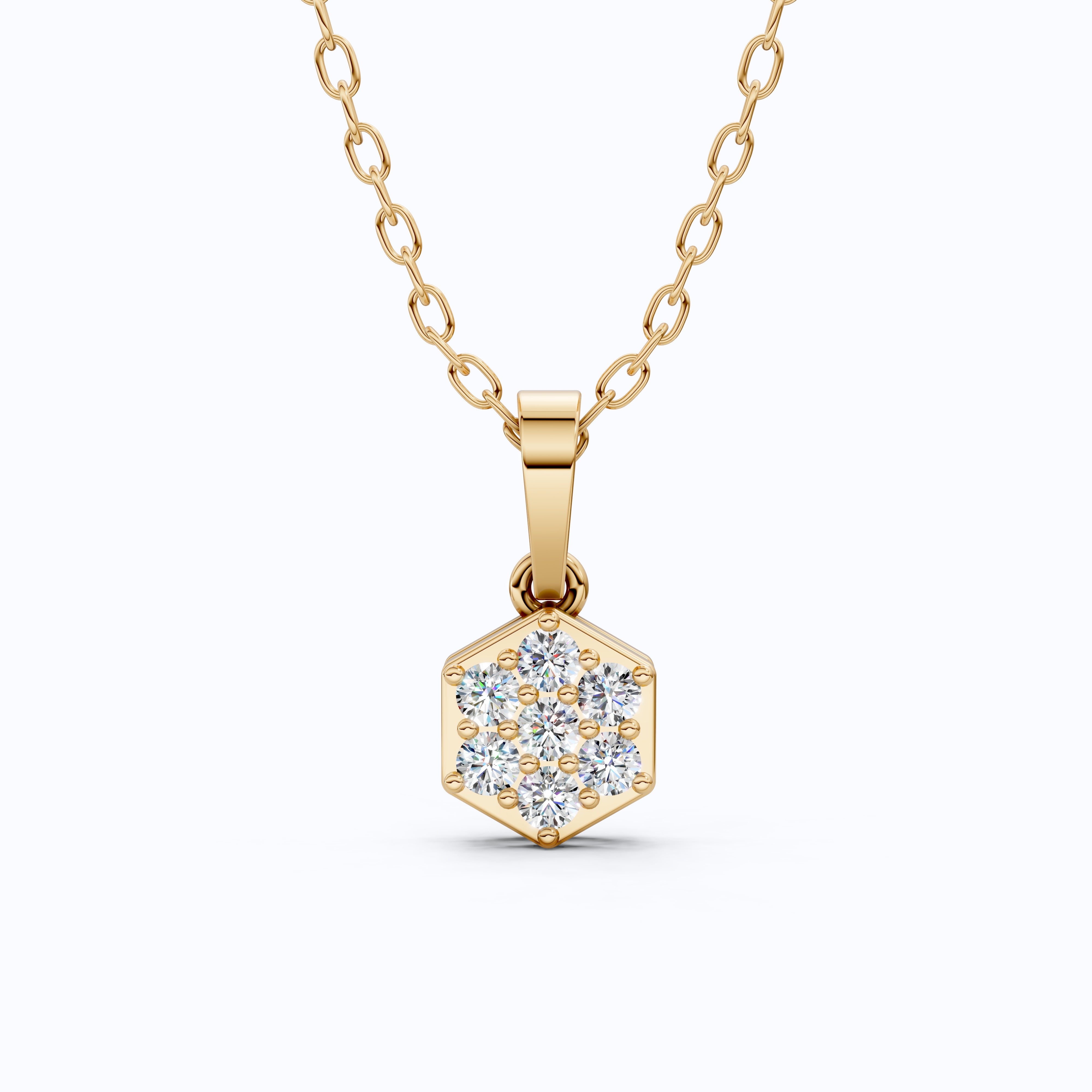 Contemporary Hexagon Seven-Stone Cluster Pendant in Lab Diamond 14k Solid Gold, Anniversary Gift For Her, Everyday Jewelry