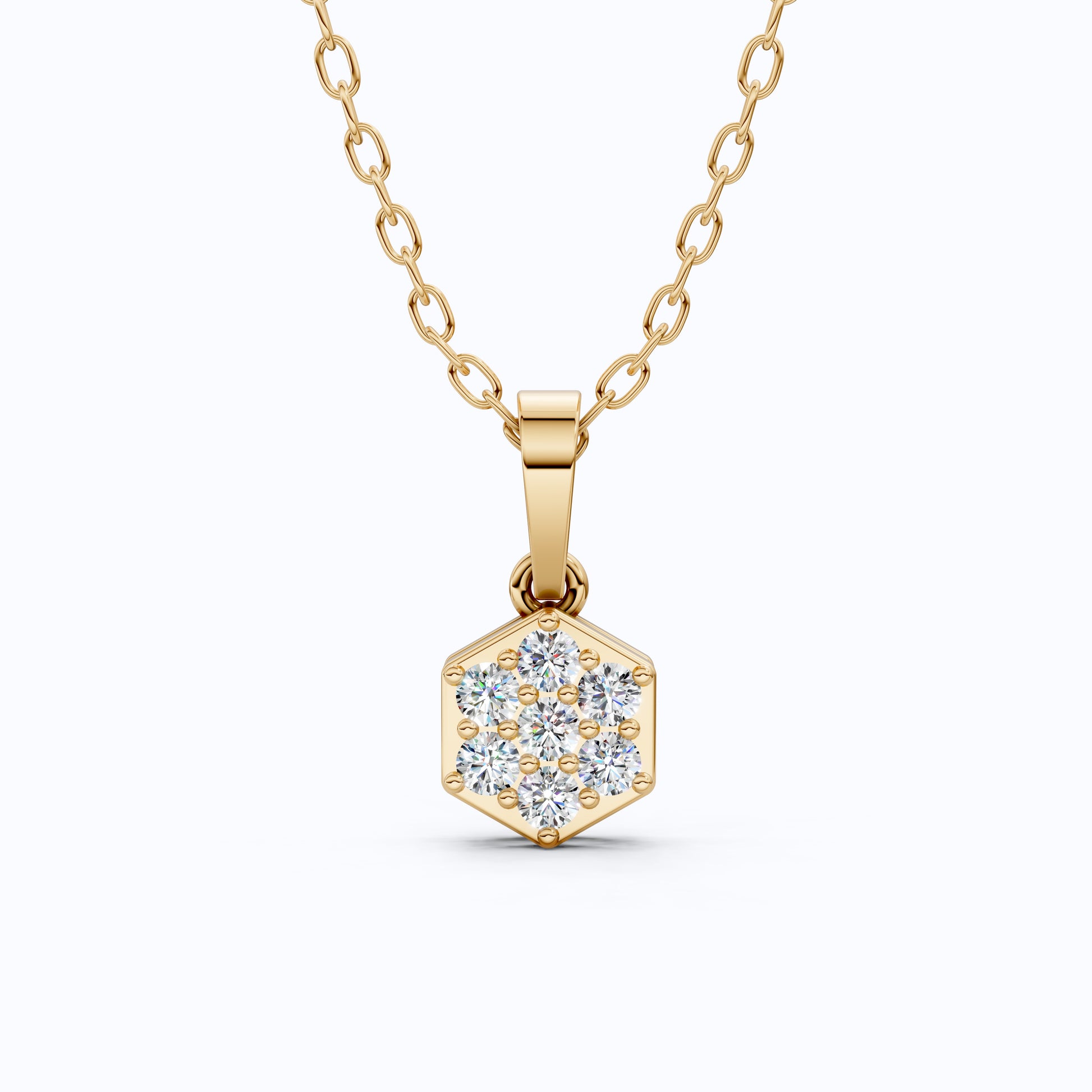 Contemporary Hexagon Seven-Stone Cluster Pendant in Lab Diamond 14k Solid Gold, Anniversary Gift For Her, Everyday Jewelry