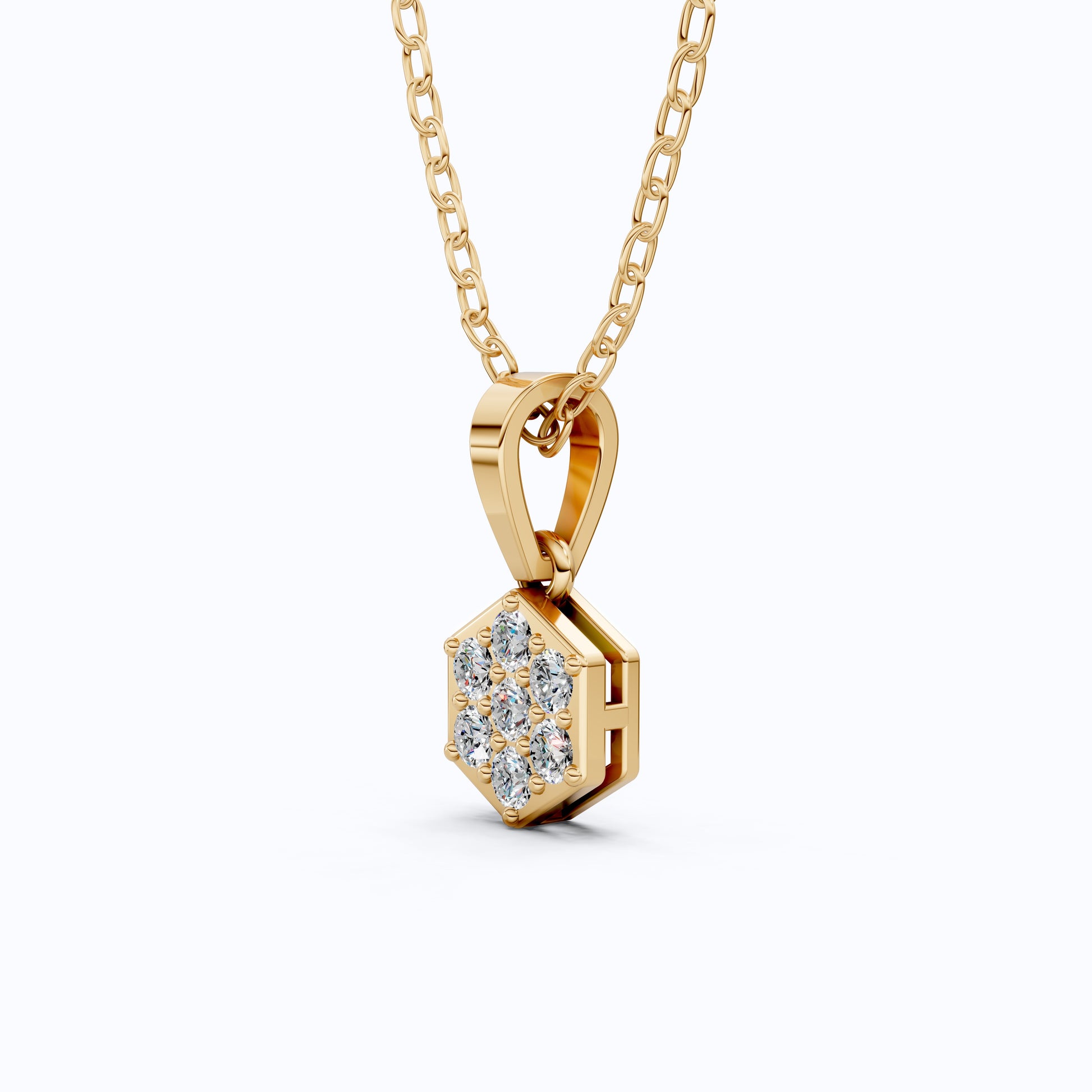 Contemporary Hexagon Seven-Stone Cluster Pendant in Lab Diamond 14k Solid Gold, Anniversary Gift For Her, Everyday Jewelry