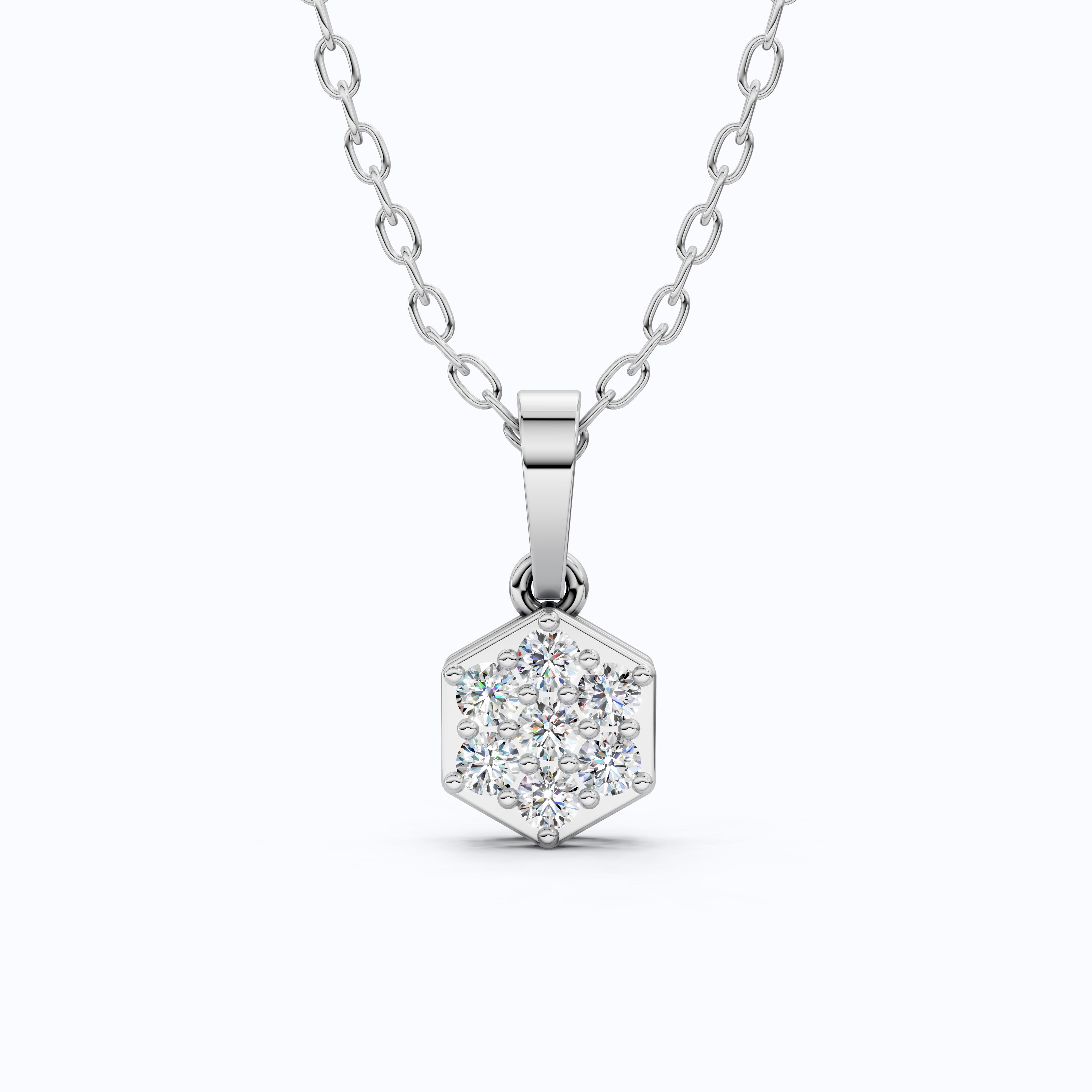 Contemporary Hexagon Seven-Stone Cluster Pendant in Lab Diamond 14k Solid Gold, Anniversary Gift For Her, Everyday Jewelry